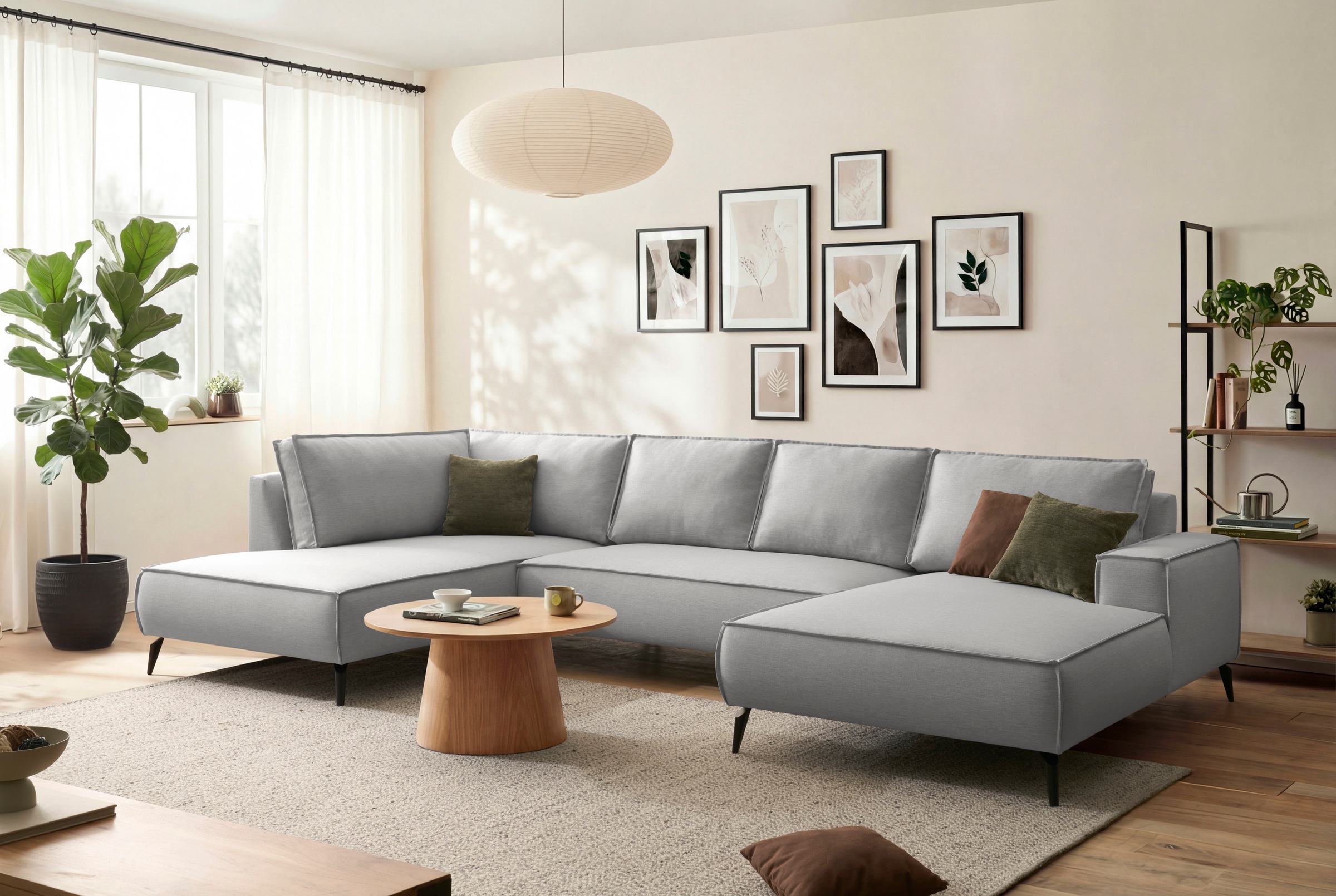 OTTO home Wohnlandschaft »TVINNU Leinenoptik, 354 cm« Recamiere rechts/links, schwarze Metallfüße, bequeme Sitz-/Liegefläche