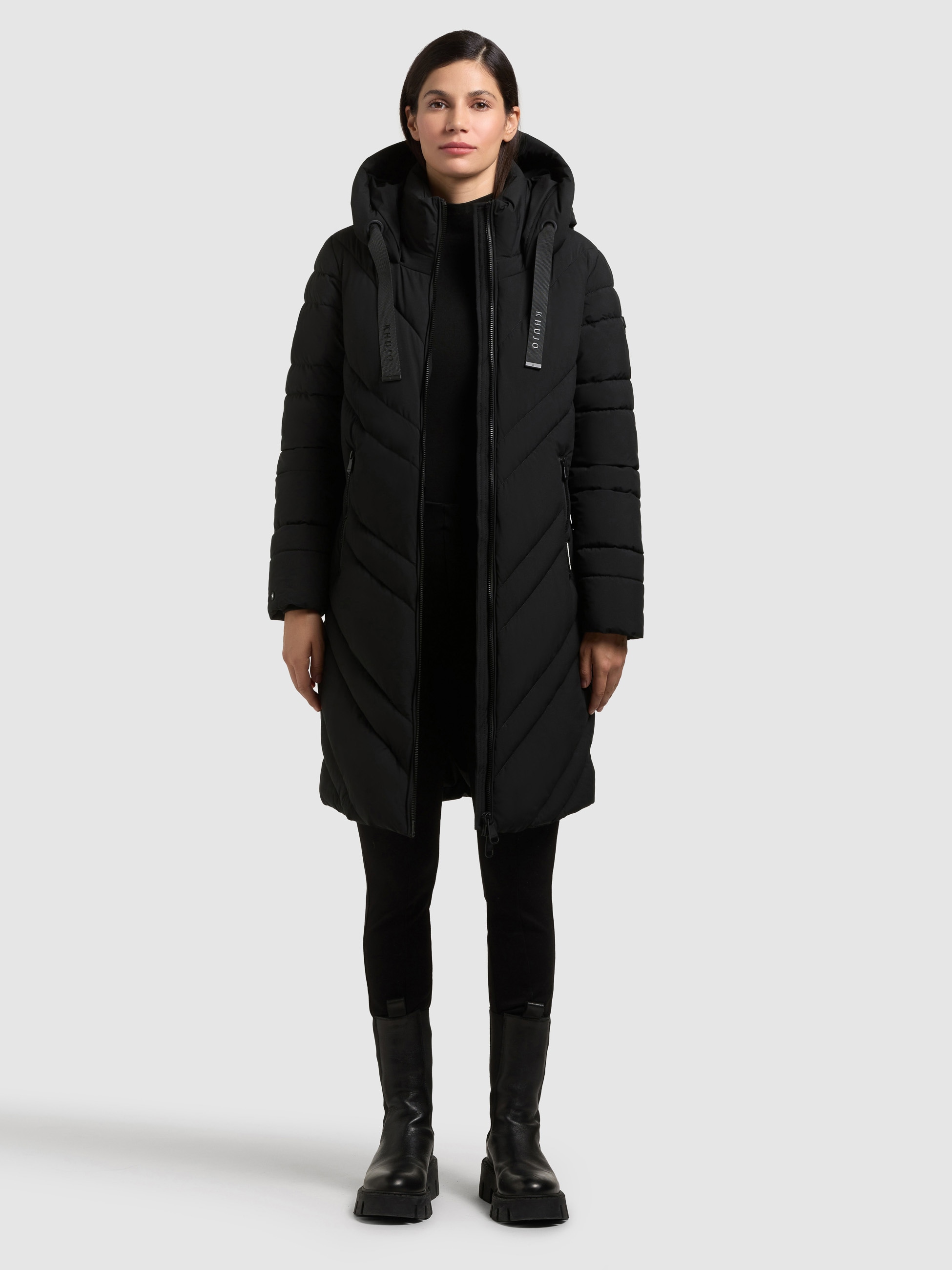 Steppmantel KHUJO "TABY", Damen, Gr. M, schwarz, 100% Polyester, unifarben, eingesetzt elastischer Bund mit Windstopper, Mäntel Steppmantel