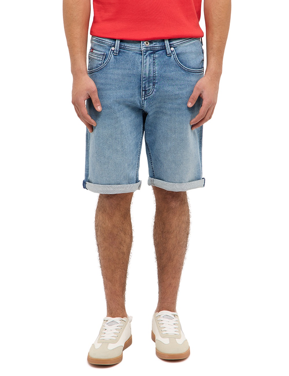 Slim-fit-Jeans MUSTANG "Herren Style Chicago Shorts Z", Damen, Gr. 38, 313 mittelblau, Denim/Jeans, 83% Baumwolle, 16% Polyester, 1% Elasthan, unifarben, slim fit, Jeans Slim-fit-Jeans