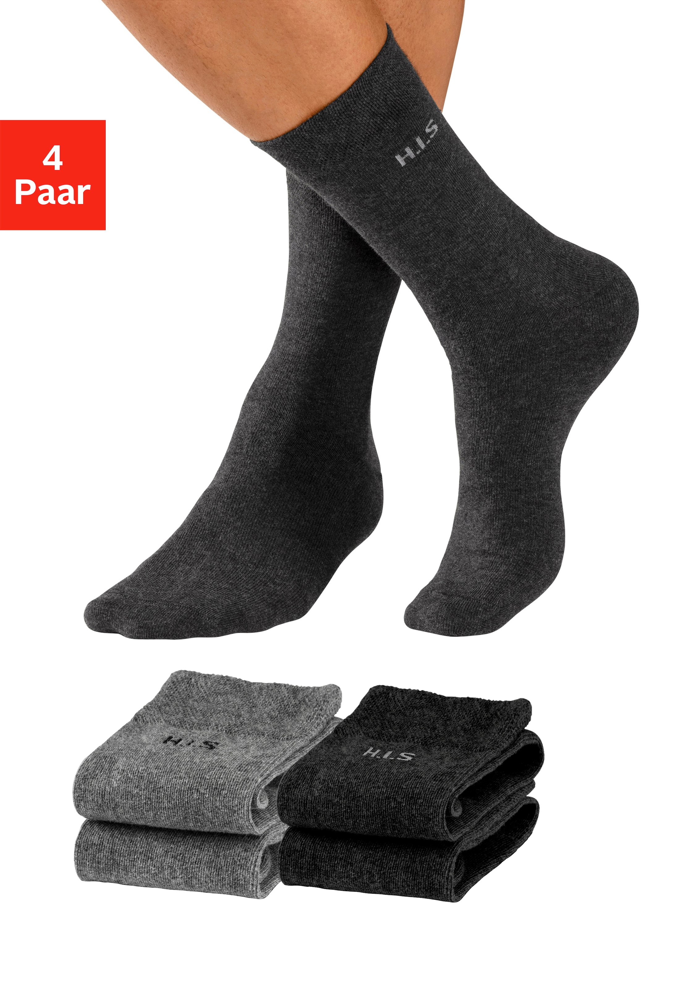 H.I.S Socken Packung, 4 Paar tlg. mit druckfreiem Bündchen günstig online kaufen