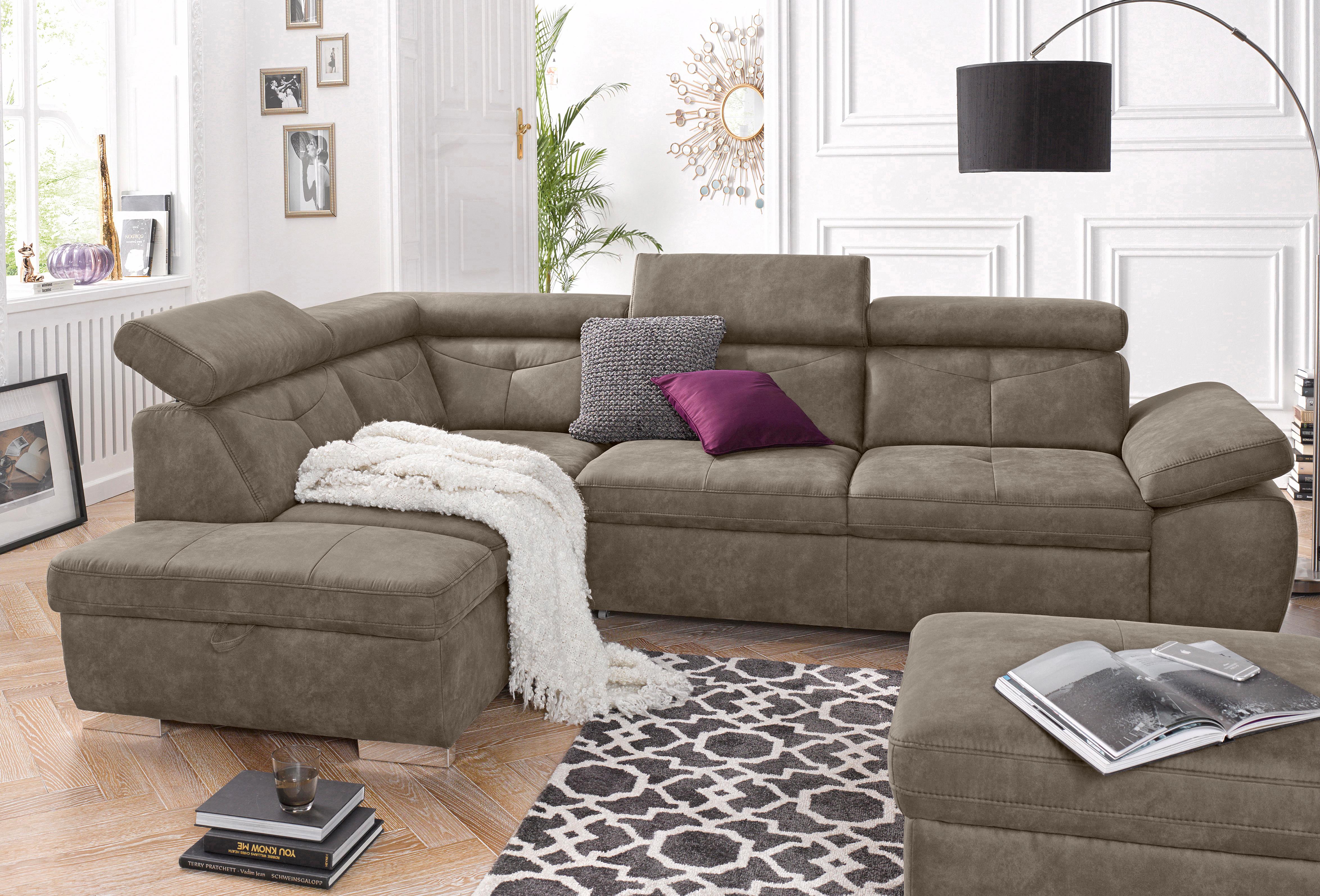 exxpo - sofa fashion Ecksofa "Spring, super bequem und komfortabel mit Armteil- und Kopfteilfunktion" mit Bettfunktion & Bettkasten, Luxus-Microfaser +Simply Clean
