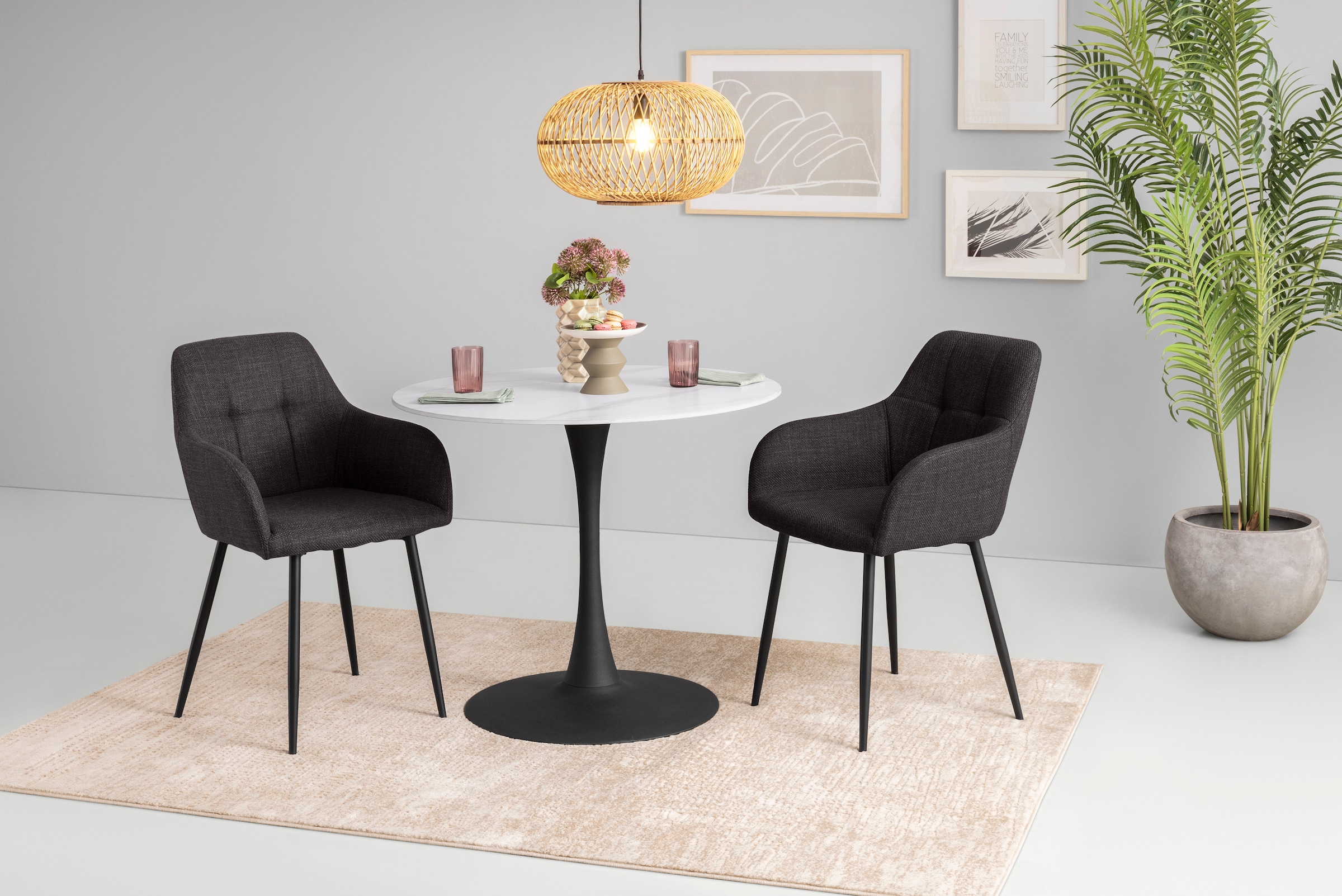 HELA Essgruppe "MOSEL" 3 Stk. tlg. Tisch 90x75 cm, Platte rund, gesinterter günstig online kaufen