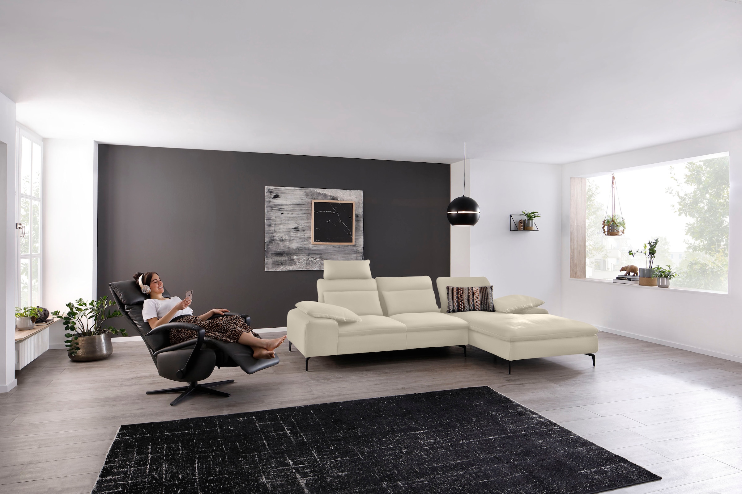 W.SCHILLIG Ecksofa "valentinoo, Designsofa, bequem, elegant und zeitlos, L-Form" inklusive Hocker, mit Sitztiefenverstellung, Breite 299 cm