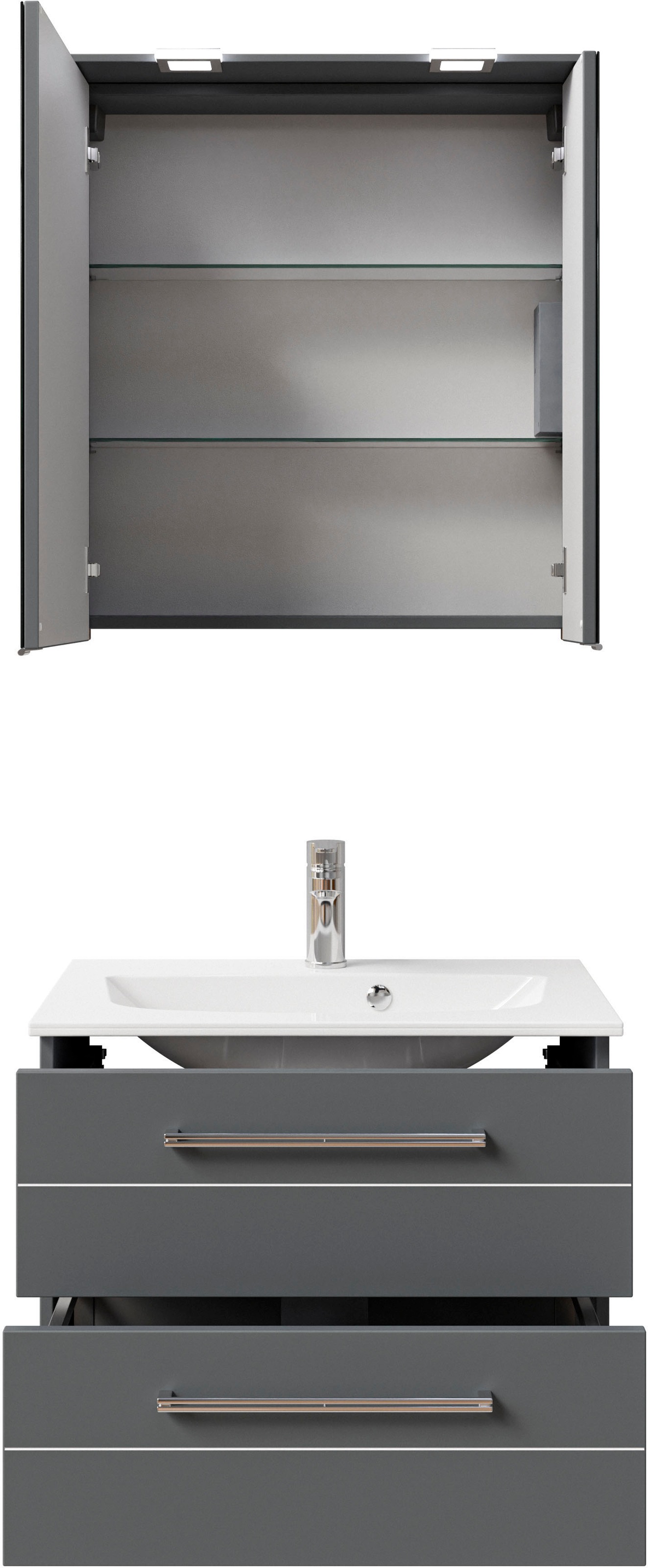 Thumbnail - Saphir Badmöbel-Set "Serie 6025 2-teilig Mineralmarmor-Waschtisch mit LED-Spiegelschrank" 2 Stk. tlg.