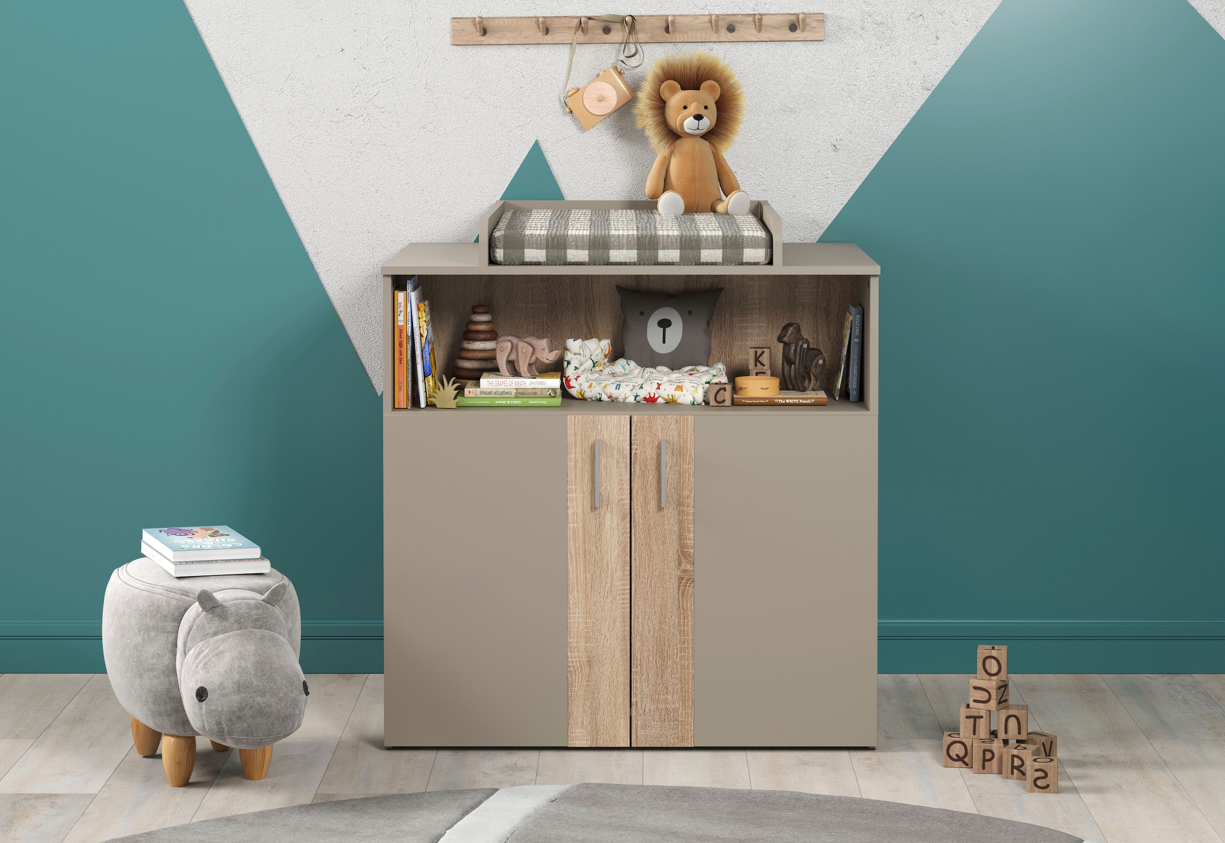 trendteam Babymöbel-Set »Beja« Set, 2 tlg. Babyzimmermöbel: Kinderbett und Wickelkommode - silberfarbene Griffe