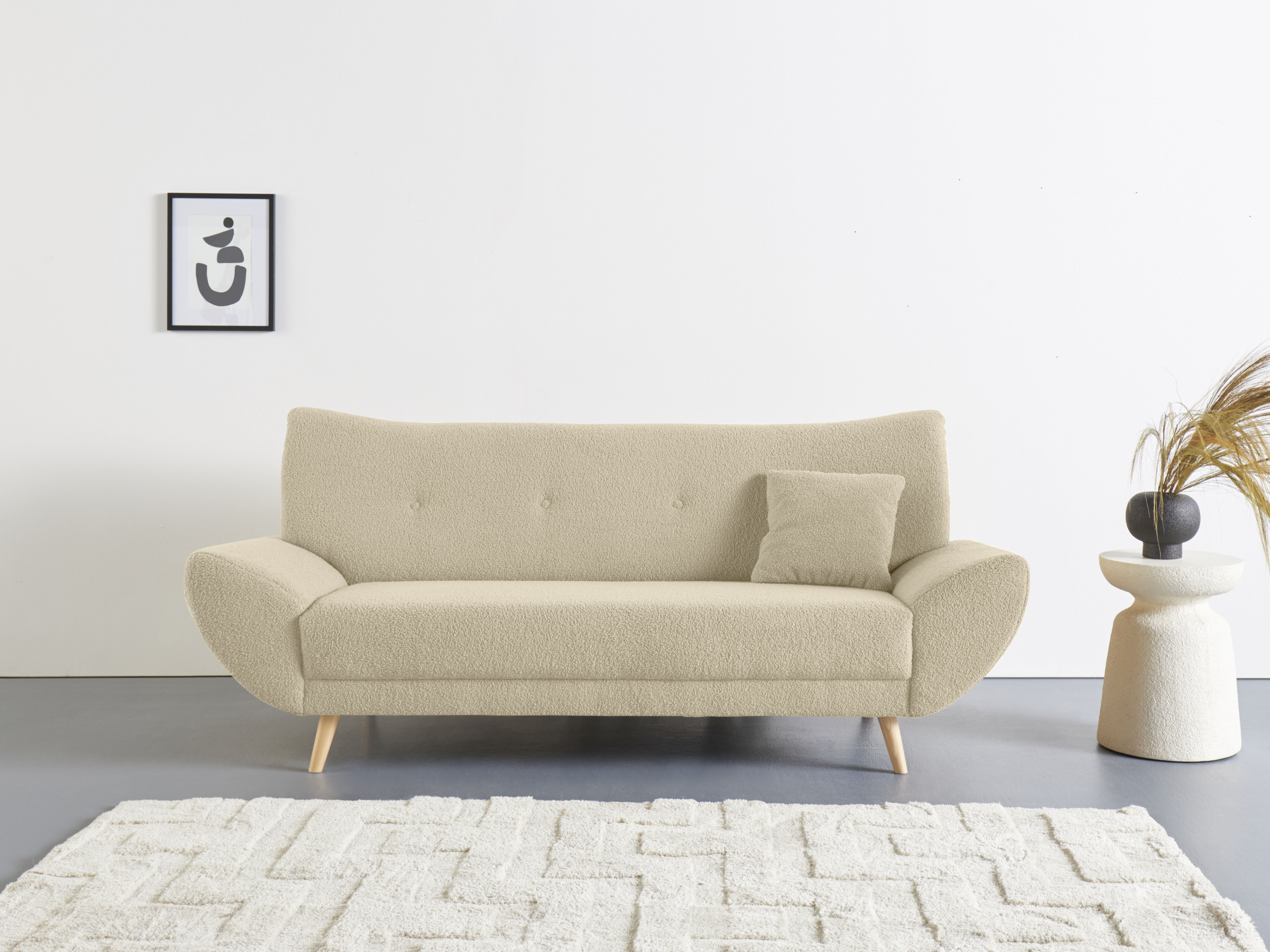 3-Sitzer HOME AFFAIRE, B:205cm H:80cm T:82cm, beige, (100% Polyester) Struktur fein (100% Polyester) Chenille, Sofas, "Basta"