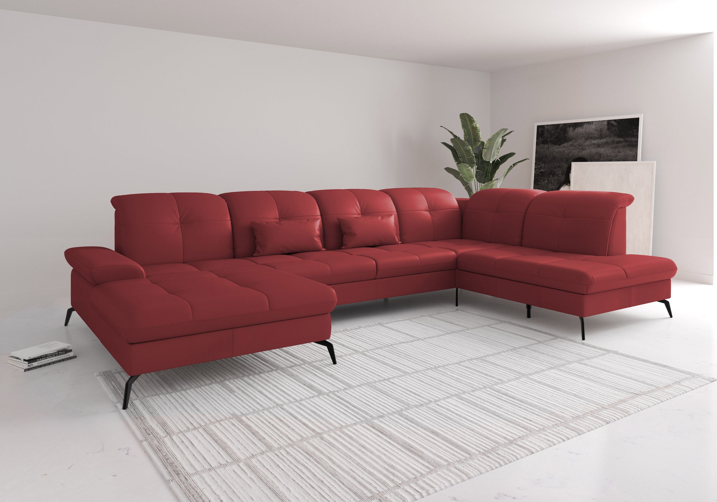 Wohnlandschaft SIT & MORE "Amica, U-Form, inkl. Sitztiefenverstellung und Armteilverstellung", rot (feuerrot), B:357cm H:90cm T:231cm, Sofas, Wohnlandschaft, wahlweise mit Kopfteilverstellung, Bettfunktion und Bettkasten 5
