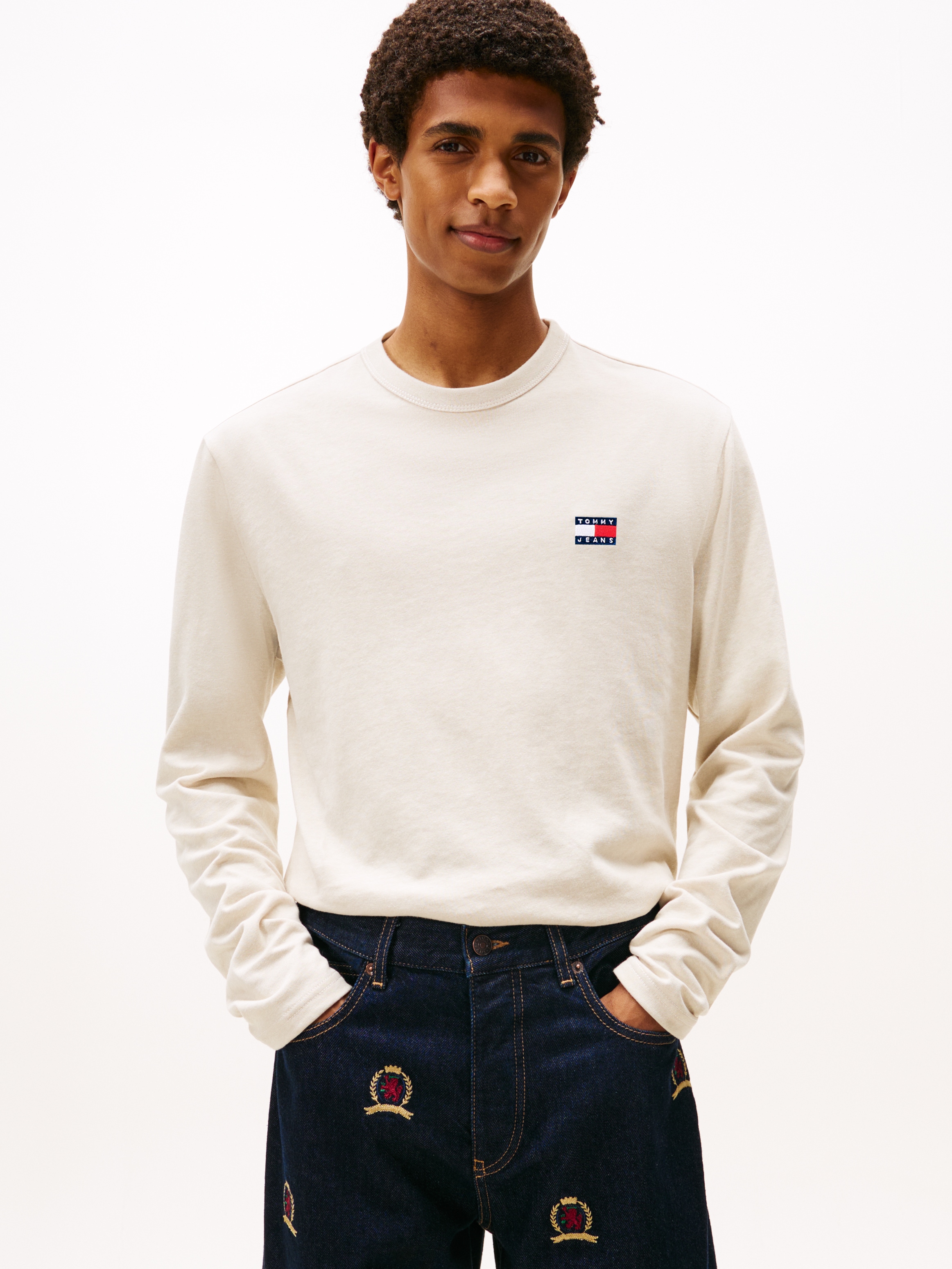 Tommy Jeans "TJM REG BADGE" Jersey, Rundhals, meliert, regular fit