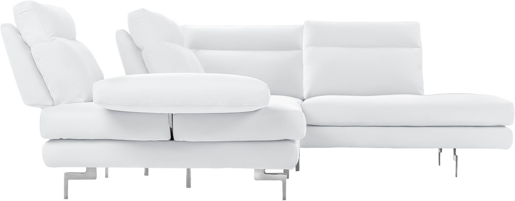 CALIA ITALIA Ecksofa "Toby Wing, B/T: 288/232 cm, Multifunktionssofa, Designsofa, L-Form" Sitztiefenverstellung und Armteilfunktion, Füße chrom glänzend
