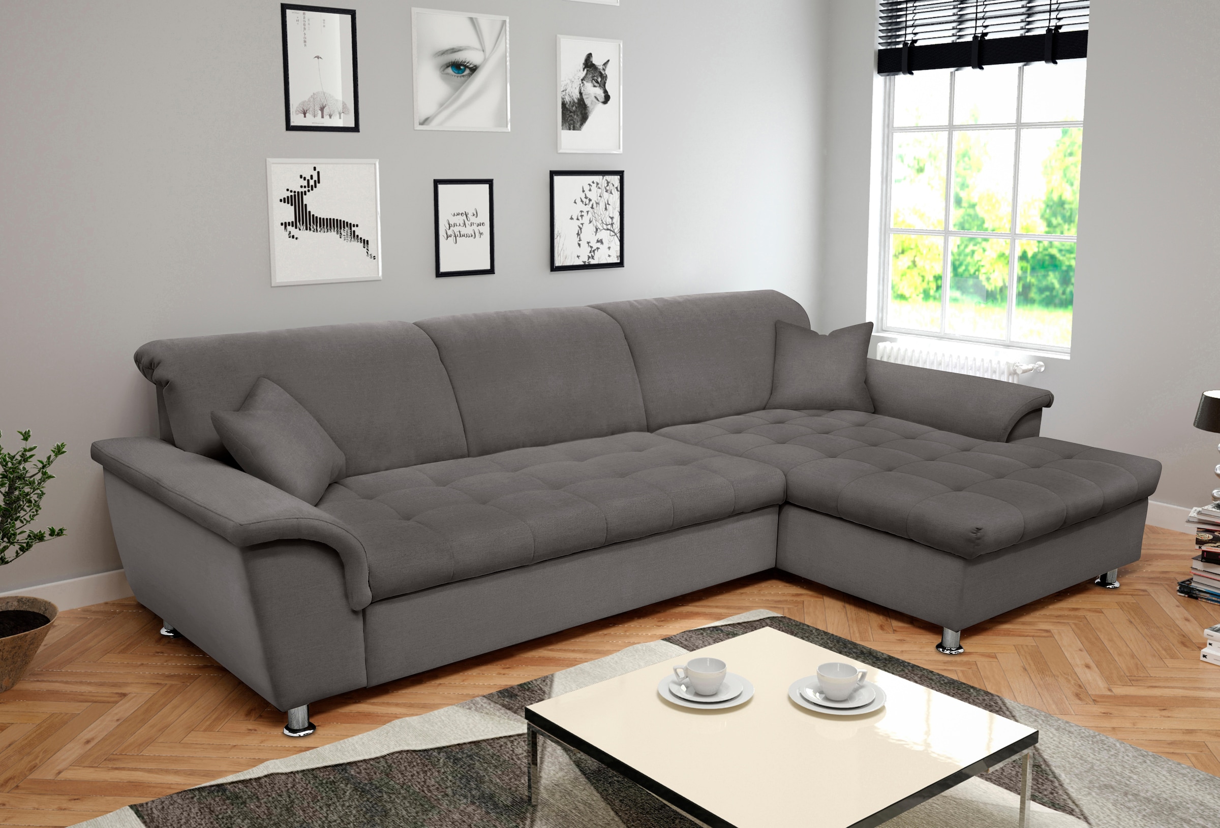 DOMO collection Ecksofa Franzi, wahlweise mit Bettfunktion, Bettkasten und Kopfteilverstellung