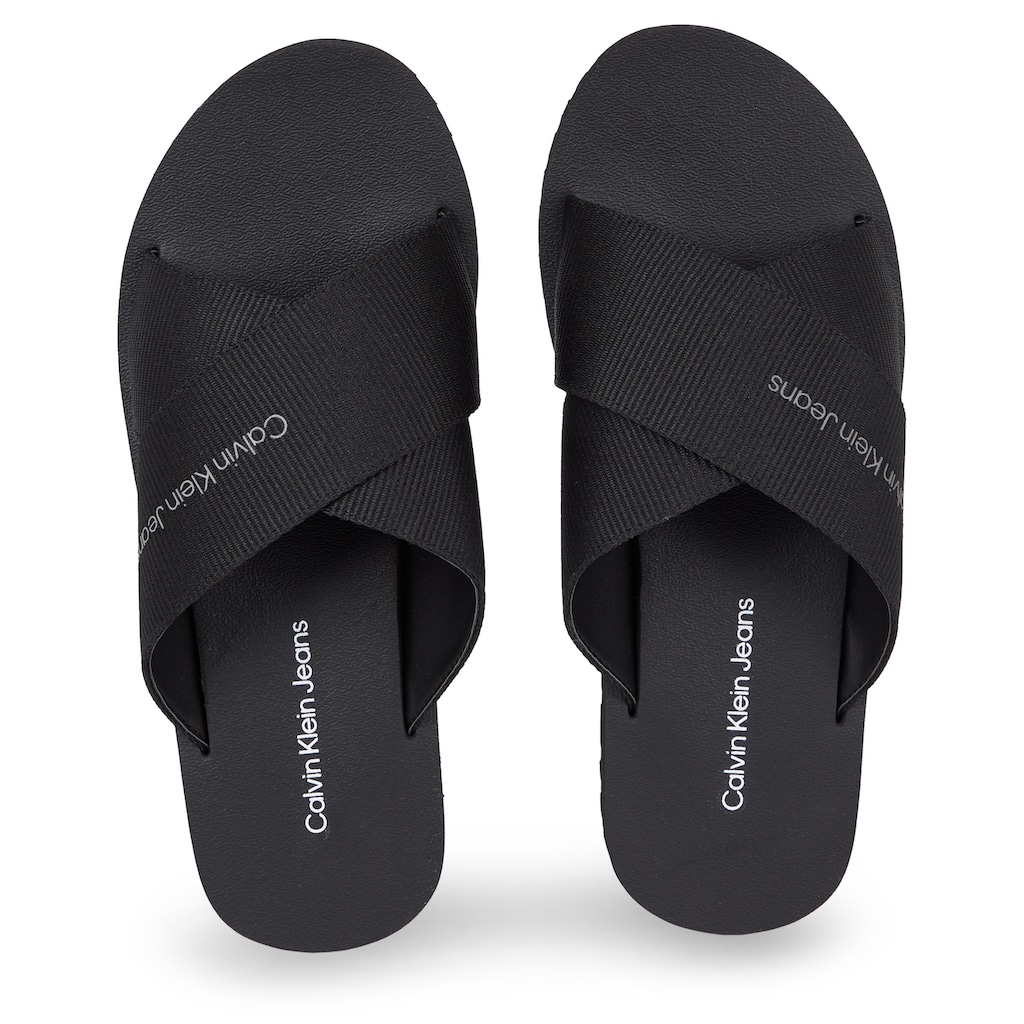 Calvin Klein Jeans Pantolette »CROSS SANDAL SLIPON RP IN BTW«