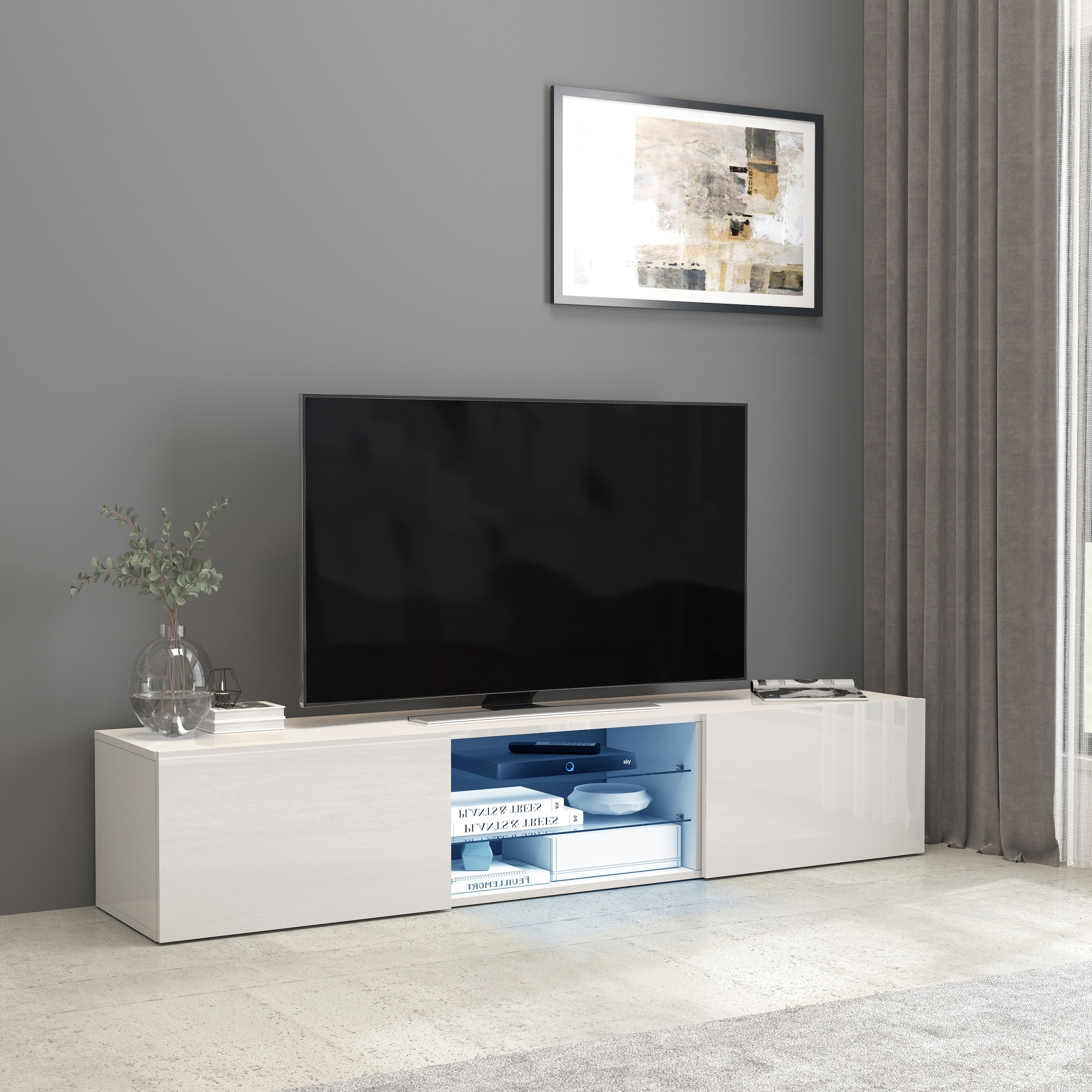 INOSIGN Lowboard »Egypt,Lowboard,TV-Kommode,TV-Möbel,TV-Bank«, mit 2 Klappen, 2 Glasböden,kompl. Hochgl. lackiert (B/T/H)180x38x35 cm