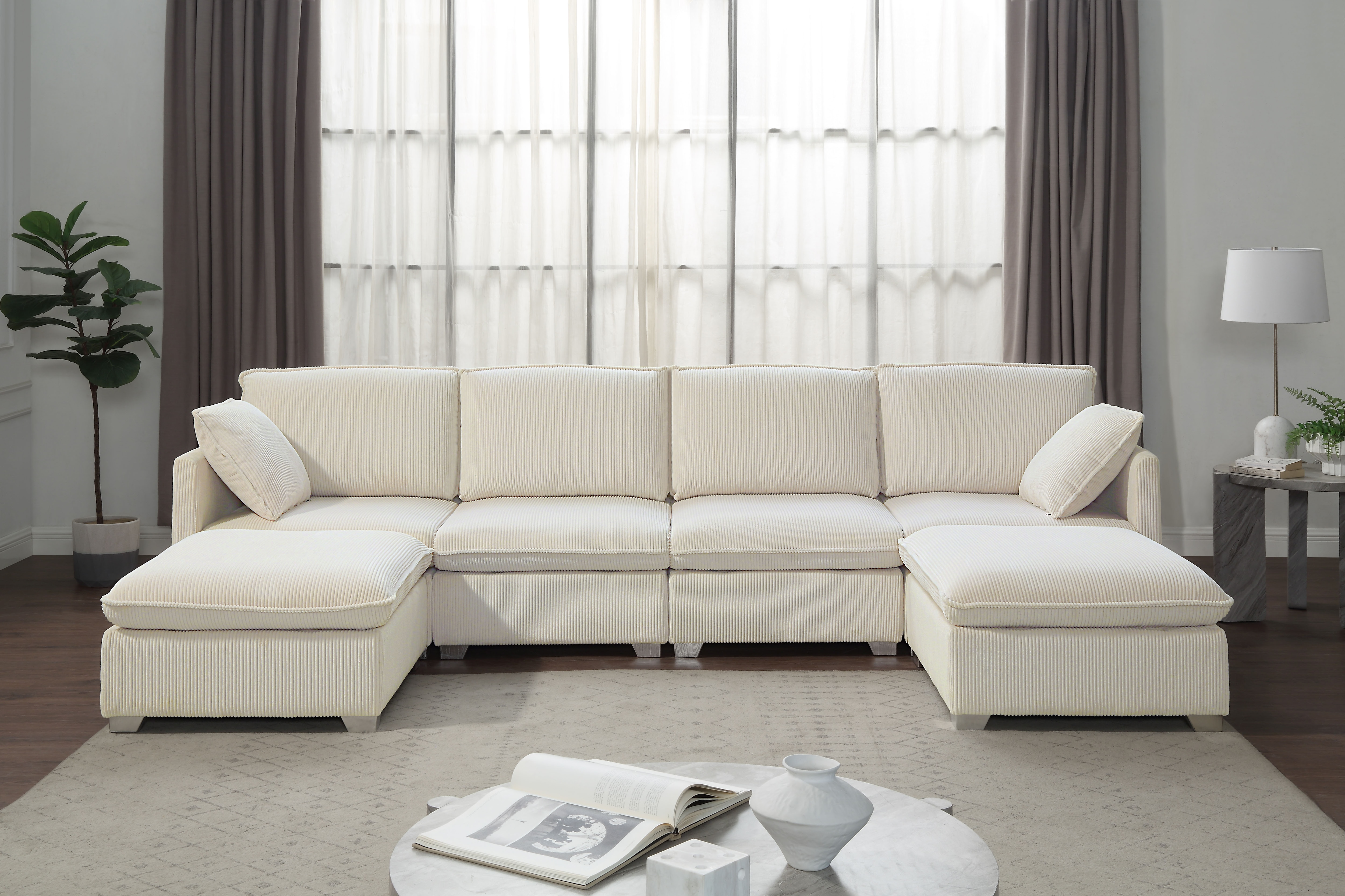 OTTO home Wohnlandschaft "Matti, Modul-Sofa, individuell stellbar, in Cord" modularer 4-Sitzer mit 2 Hockern, weicher Cordbezug