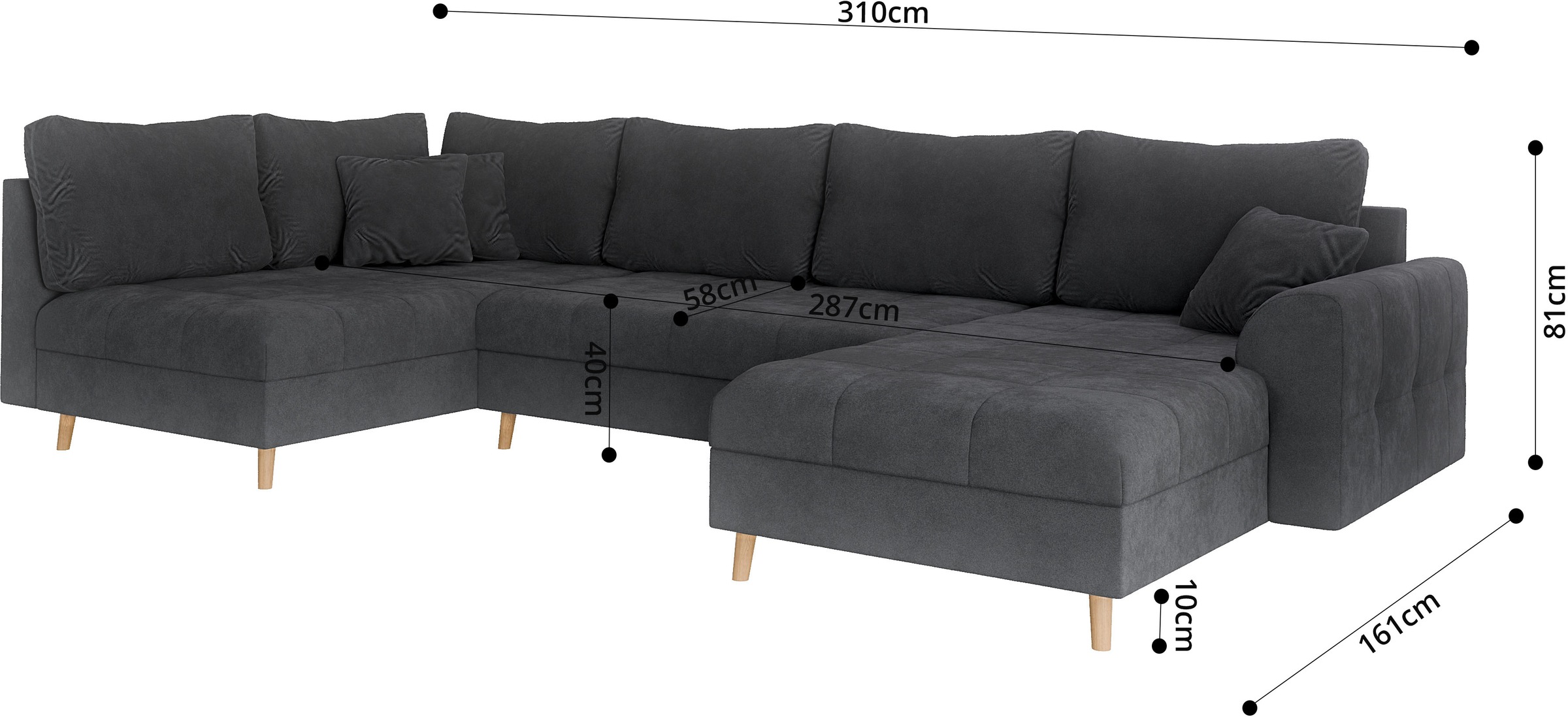 Home affaire Wohnlandschaft »CHARRE U-Form mit Ottomane, Maße B/T/H: 310/161/81 cm«, feine Steppung, lose Rücken- und Zierkissen, auch in Cord und Bouclé