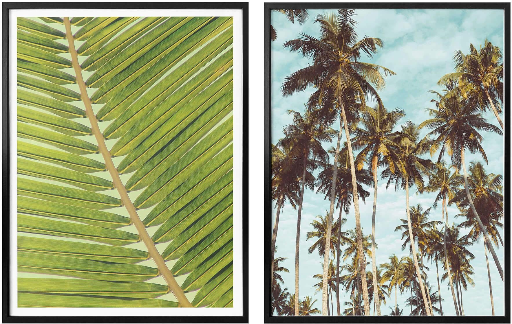 Poster »Palmenblätter Miami Palmen Urlaub«, (Set, 2 St.), Collage mit Bilderrahmen