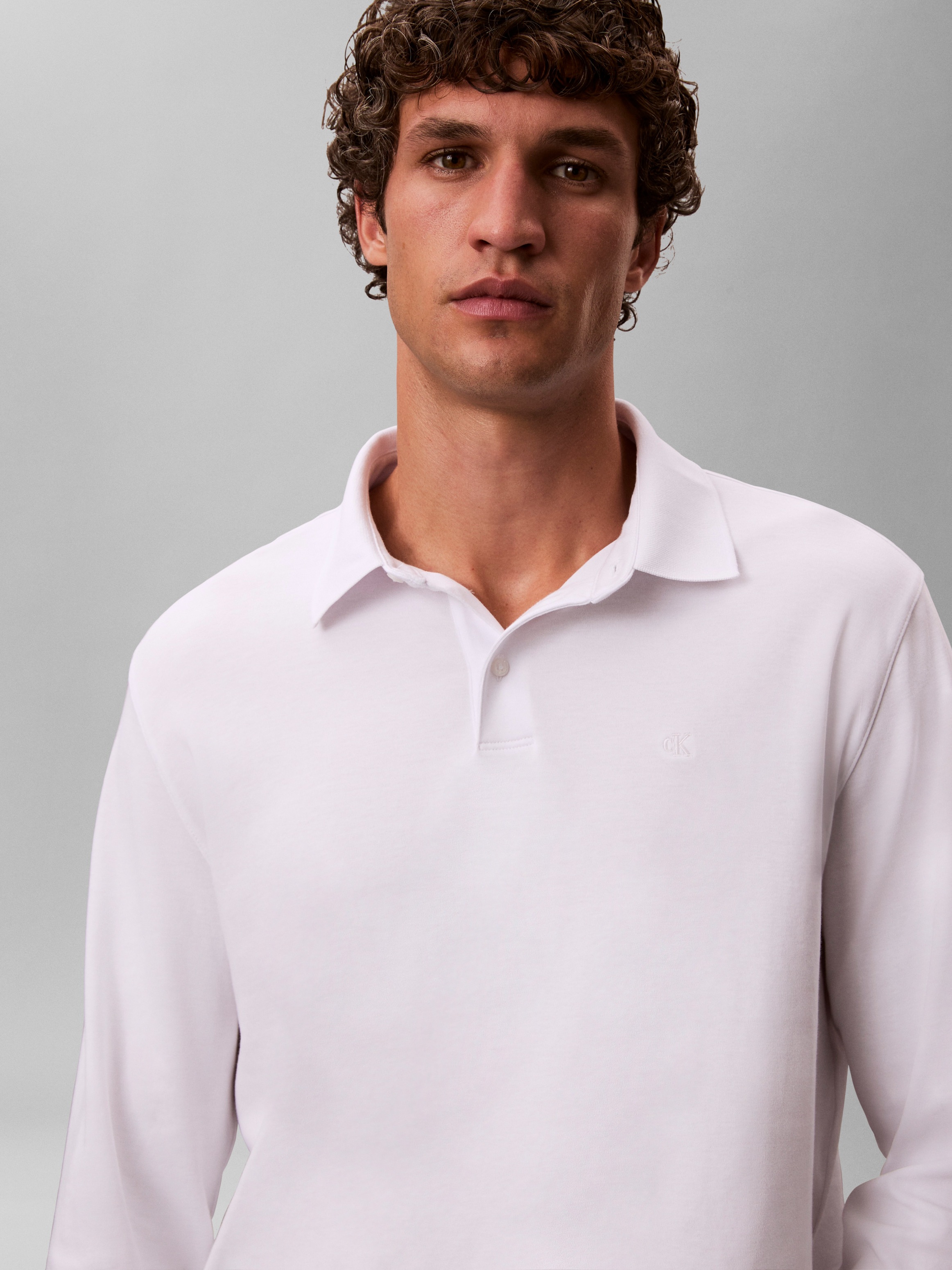 Langarm-Poloshirt CALVIN KLEIN "LS SUPIMA COTTON SOLID POLO", Herren, Gr. XL, hellweiß, Single Jersey, Obermaterial: 100% Baumwolle, unifarben, regular fit hüftlang, Rundhals, eingesetzt abgesteppte Kante, Shirts, regular fit mit Rundhalsausschnitt 3