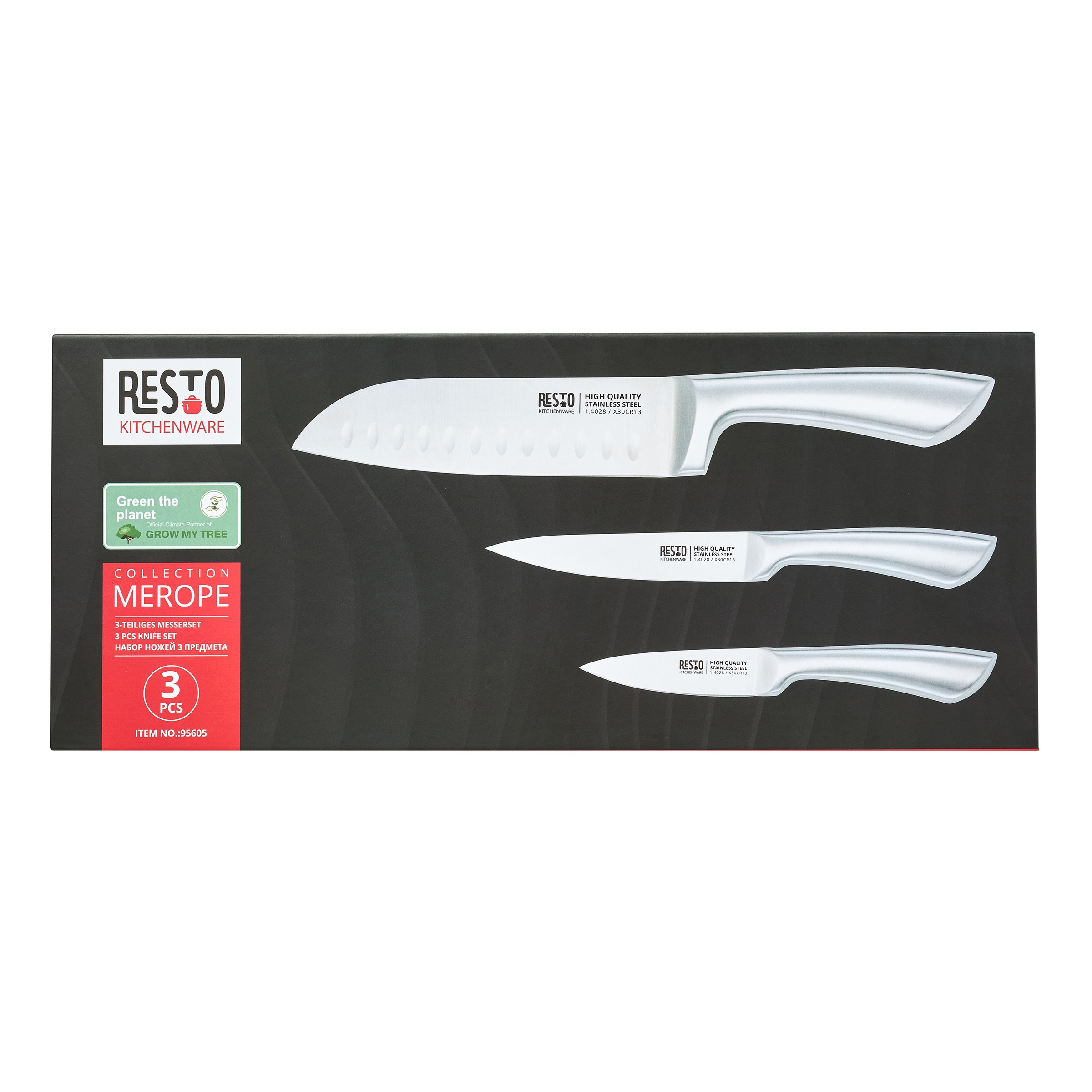 RESTO Kitchenware Messer-Set »Merope, Edelstahlmesser 3-teilig in Magnet-Geschenkbox« Santoku-Messer 18 cm, Universalmesser 13 cm, Schälmesser 9 cm