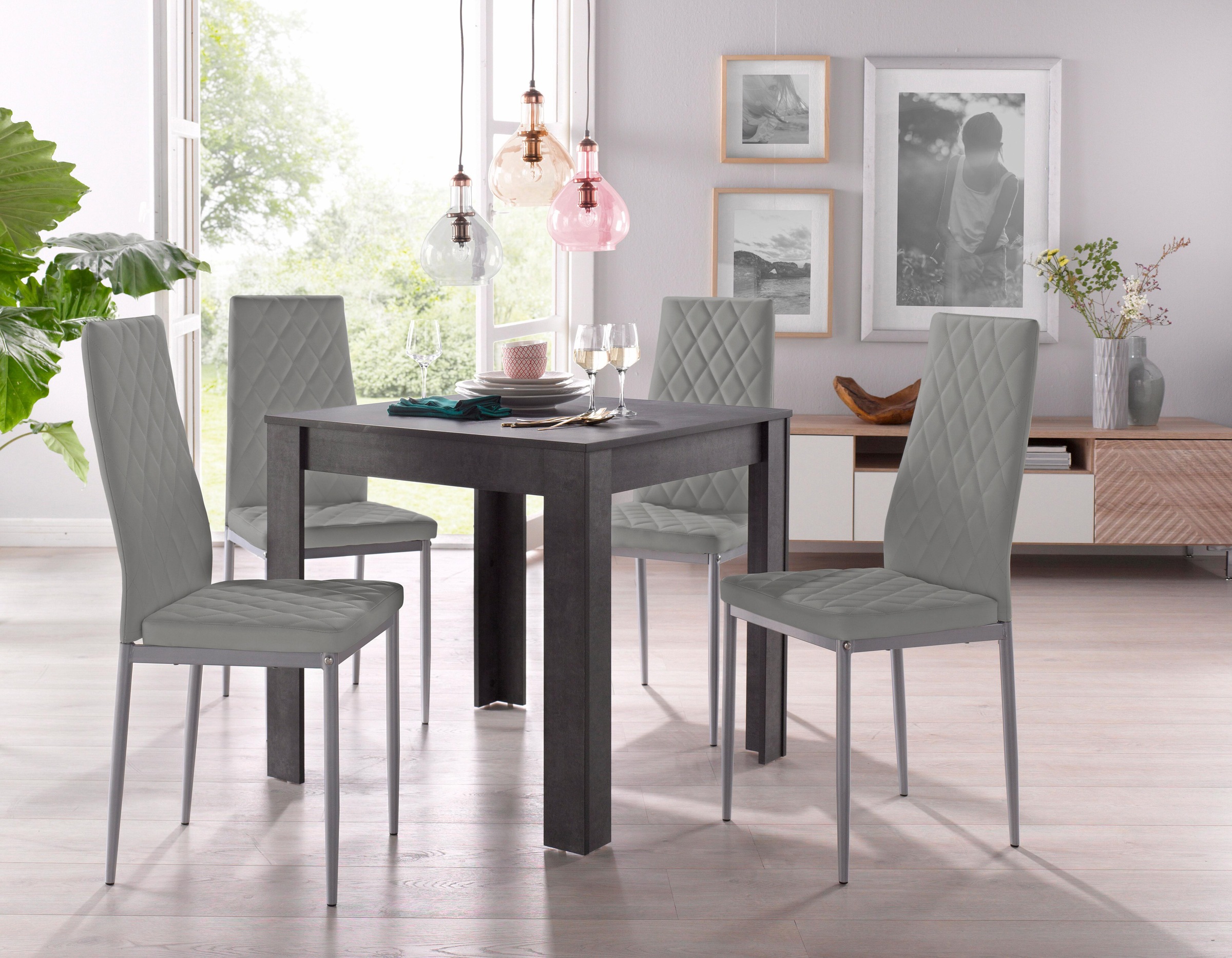 Essgruppe, (Set, 5 tlg.), mit Tisch in schieferfarben, Breite 80 cm