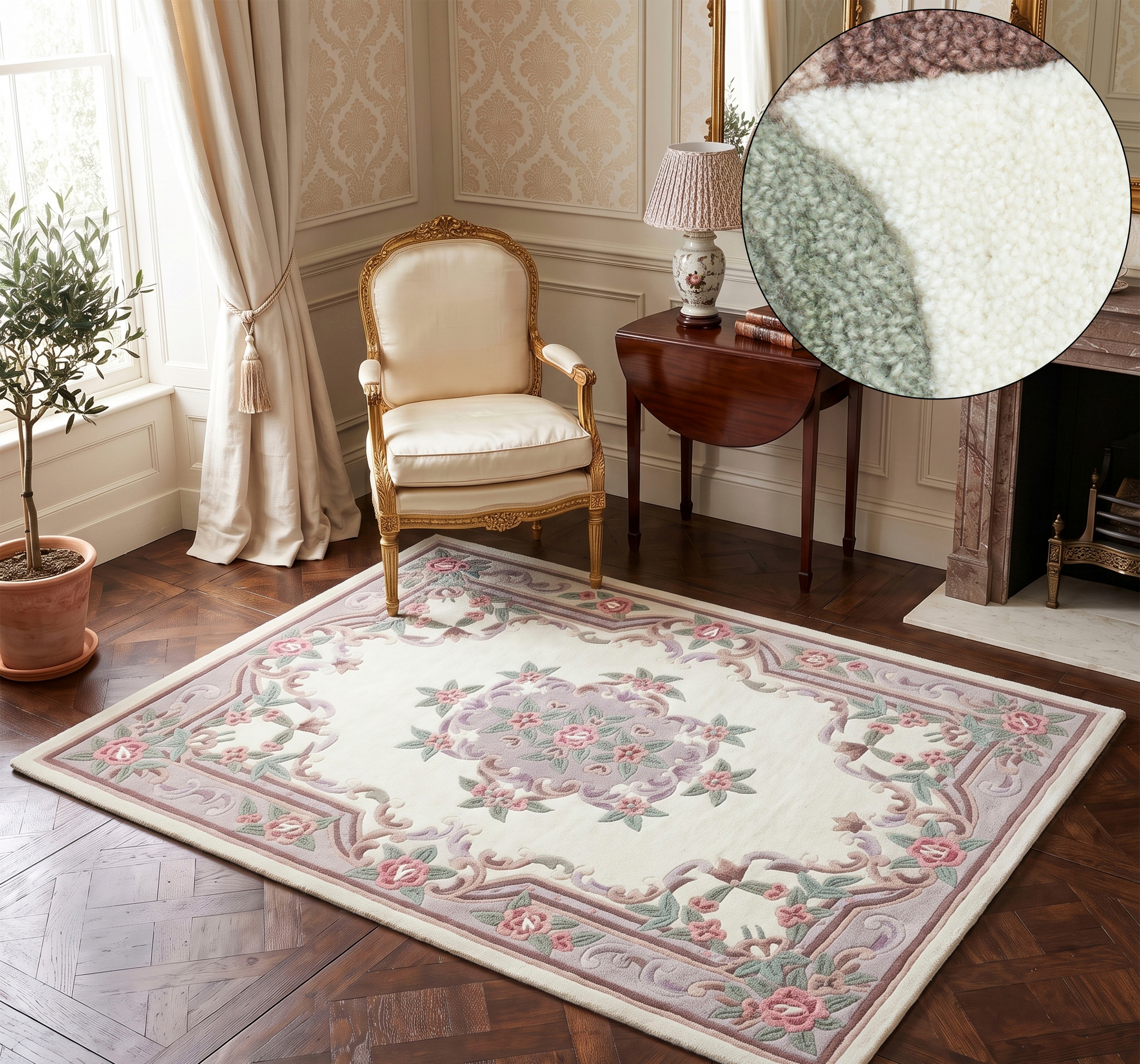 THEKO Teppich "Ming" rechteckig 14 mm Höhe handgefertigt, Pastell-Farben, florales Design, Wohnzimmer