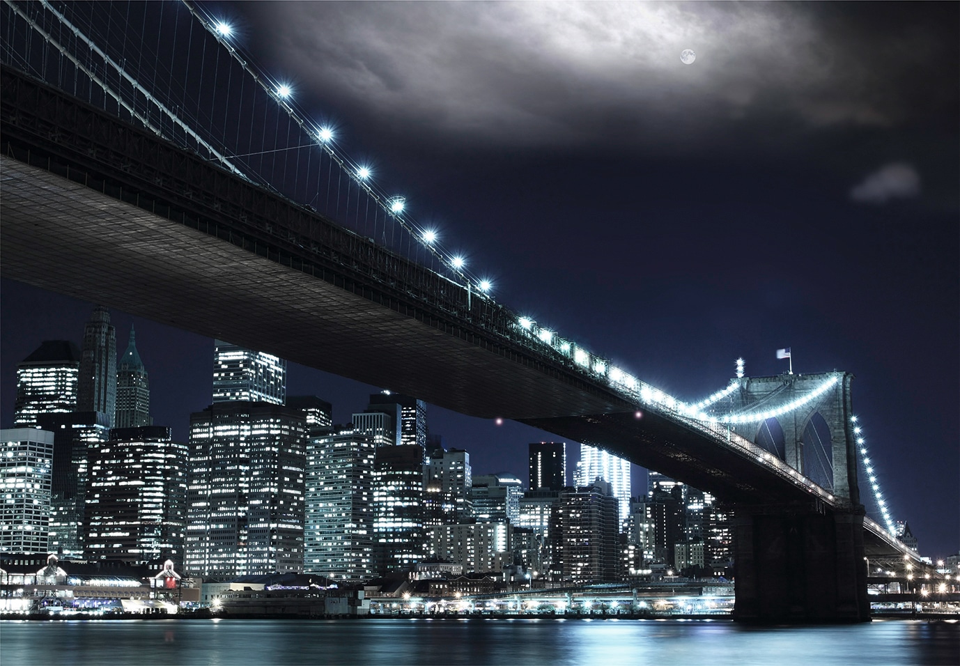 Papermoon Fototapete "Brooklin Bridge by night" glatt