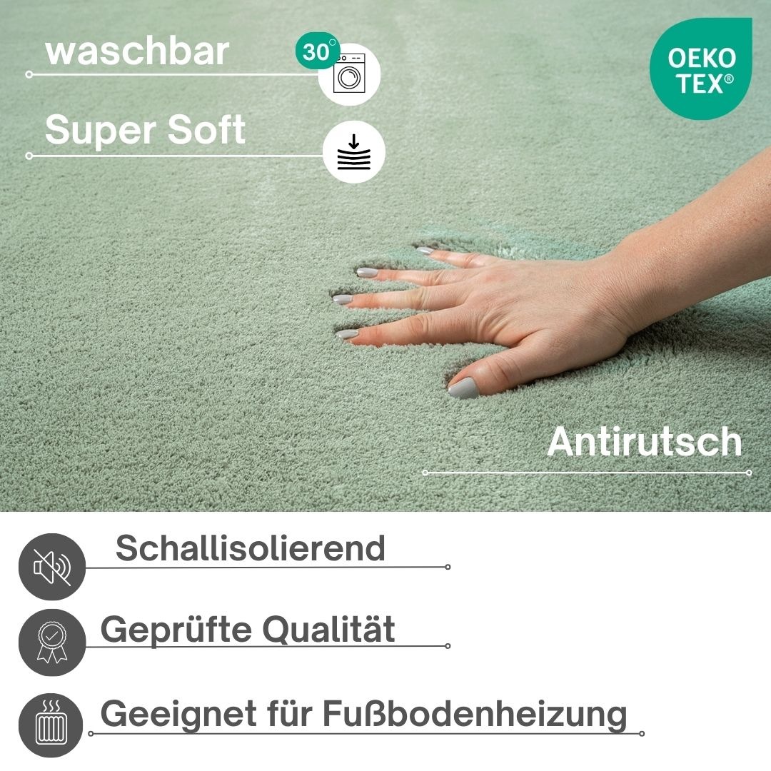 Teppich OTTO HOME "Arabell, Kunstfellteppich, Felloptik, waschbar" Gr. 1, grün (mint), B:60cm H:16mm L:110cm, Polyester, Teppiche, Teppich, flauschig, kuschelig, Anti-Rutsch-Unterseite, Wohnzimmer, Schlafzimmer 2