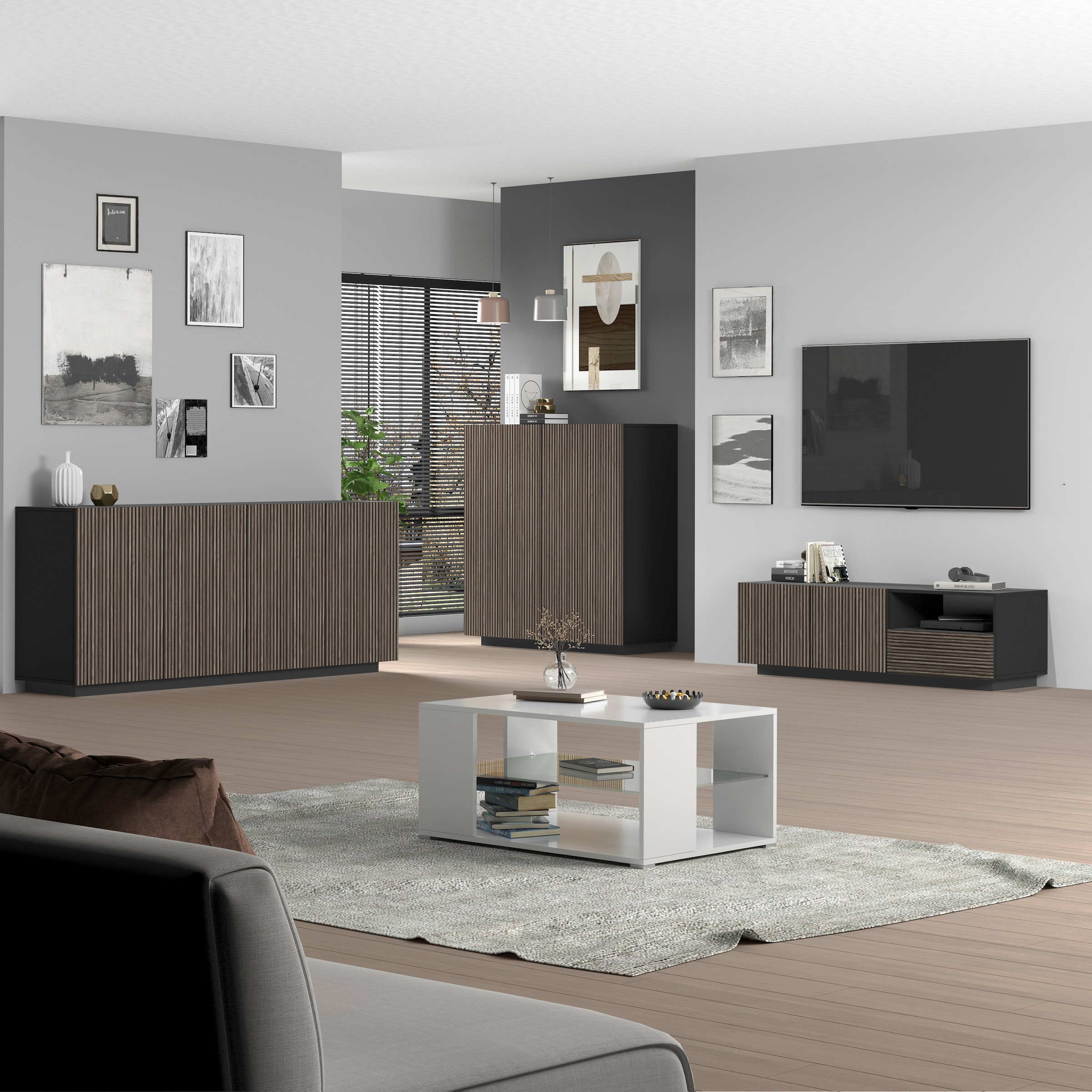 INOSIGN Sideboard »Vega Sideboard,Kommode,200 cm«, mit 4 Türen,Fronten mit Rillen-Optik