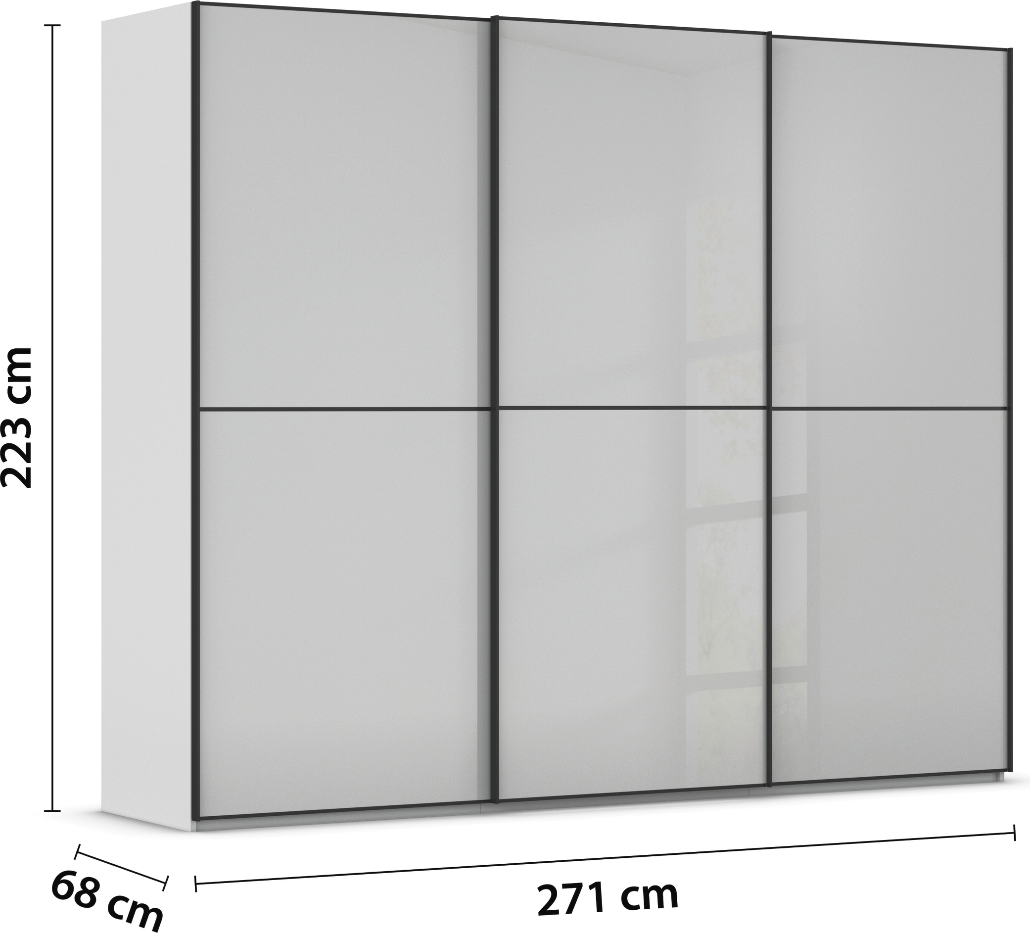 rauch Schwebetürenschrank »Kleiderschrank Schrank Garderobe Schlafzimmerschrank SCALE-DUO«, edle zweigeteilte Türen Glas-Front mit 3 Zierleisten MADE IN GERMANY