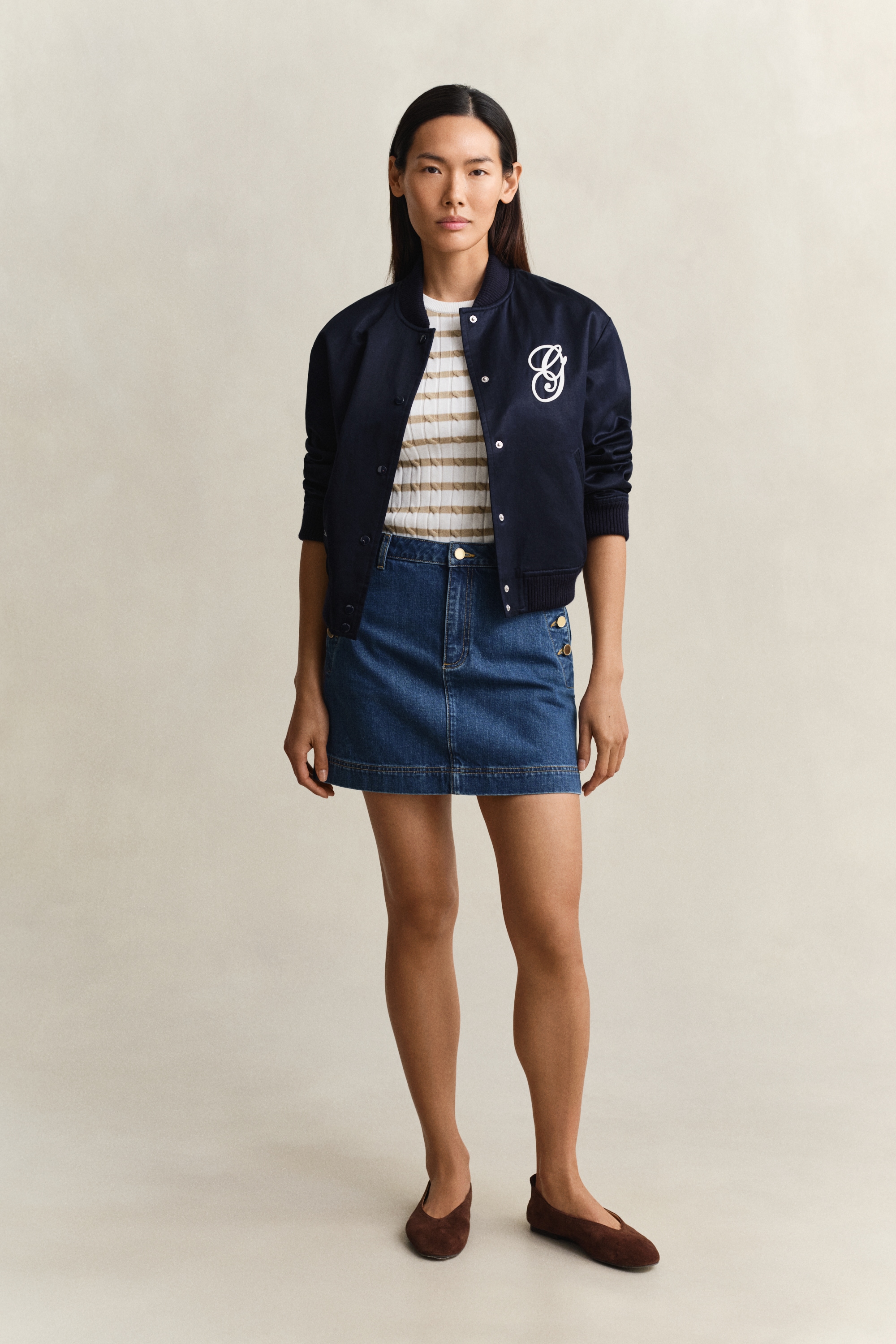 Gant Kurzarmpullover »STRETCH COTTON CABLE STRIPE SS« Gestreifter Zopfstrick, Rundhals, Schmale Passform