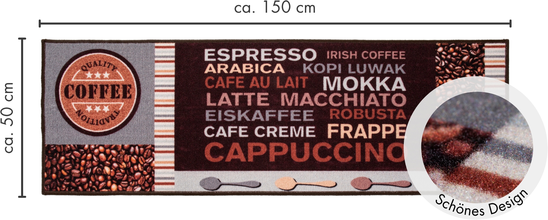 Andiamo Küchenläufer »Cafe Creme« rechteckig 4 mm Höhe Motiv Kaffee, mit Schriftzug, Größe 50x150 cm, Küche