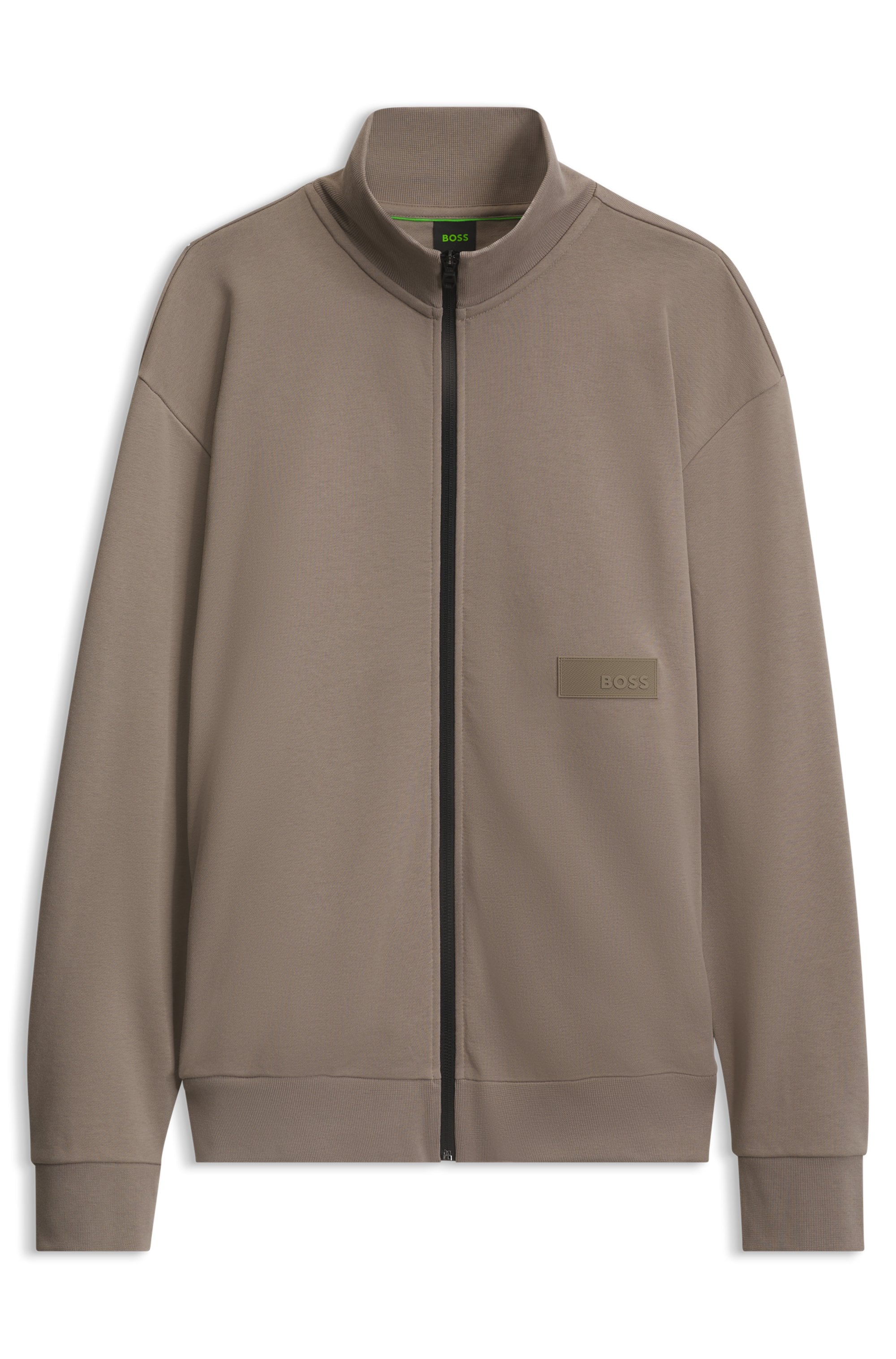 BOSS GREEN Sweatjacke Stehkragen, Relaxed Fit, Rippbündchen