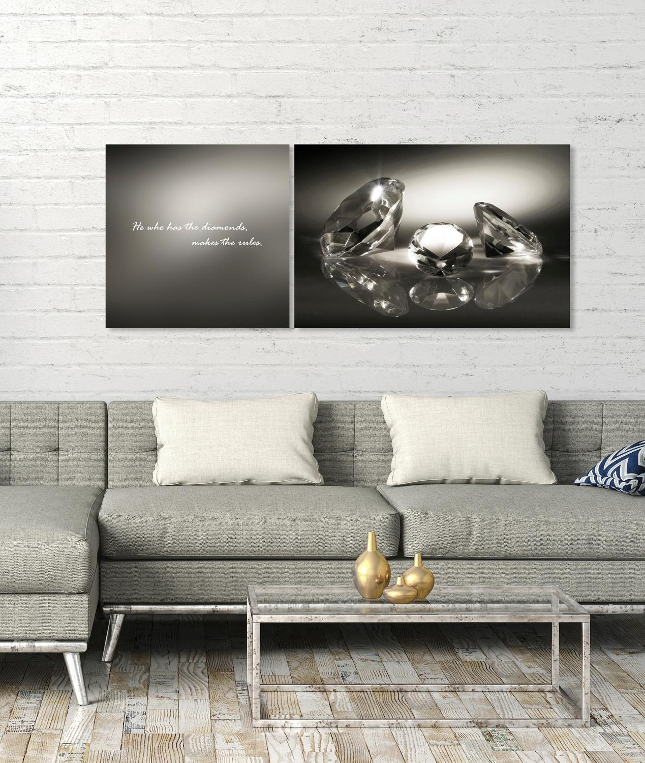 queence Leinwandbild »Diamonds«, Stein-Kunst-Modern-Spa-Spa Bilder-Sprüche-Sprüche & Texte-Schriftzug-Schriftzüge, (Set), Premium-Leinwandstoff, Handarbeit aus Deutschland, Spruch, 2er Set
