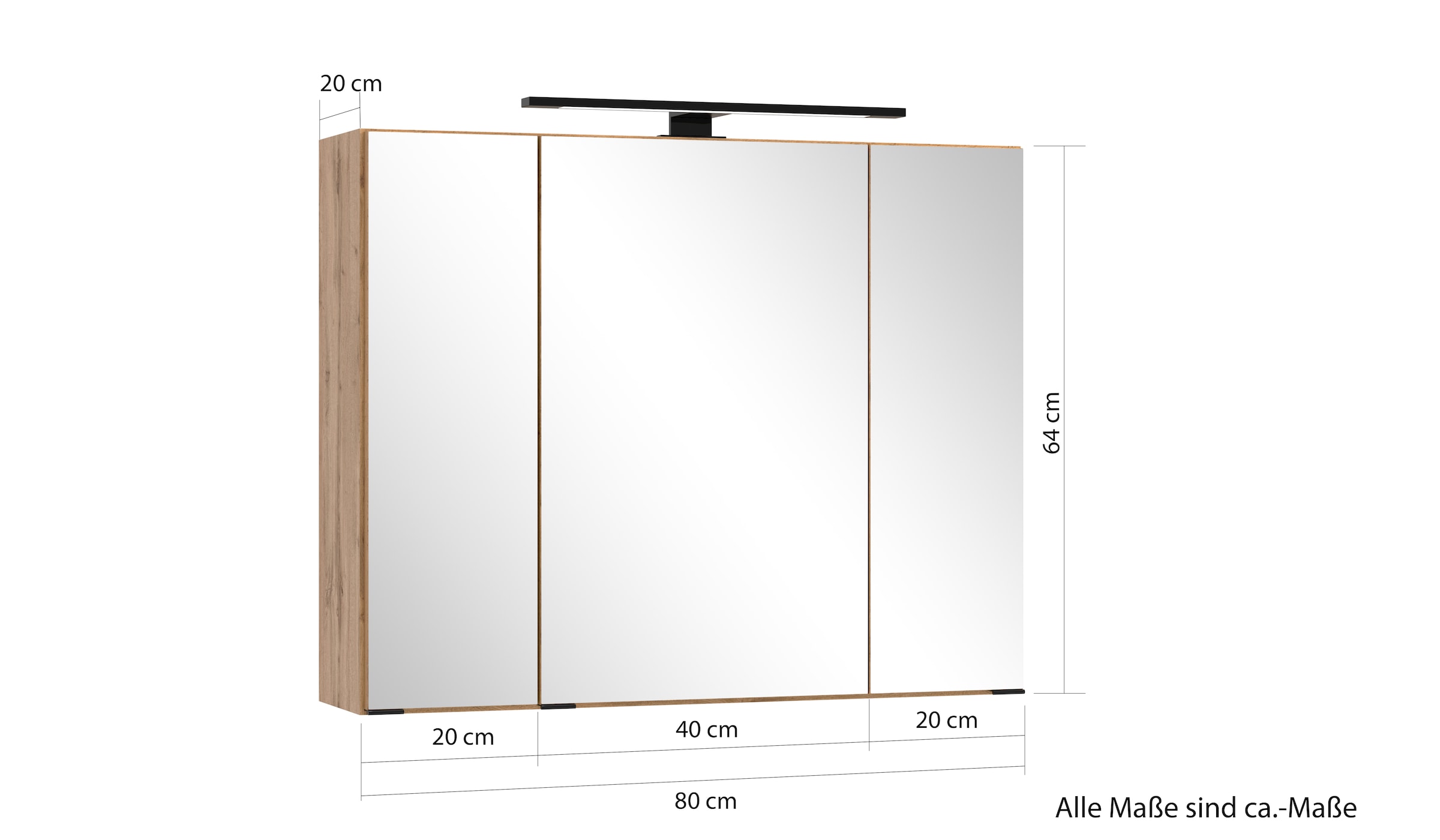 welltime Spiegelschrank, Welltime, Breite 80 cm, mittlere Tür reversibel, gedämpft