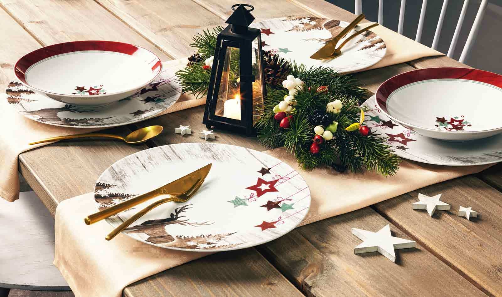 Seltmann Weiden Geschirr-Set »Kombiservice Life Christmas 30er Set weiß-braun« Spülmaschinengeeignet, Mikrowellengeeignet, Ofenfest, Salamandergeeignet, Kühlschrankgeeignet, Gefrierschrankgeeignet