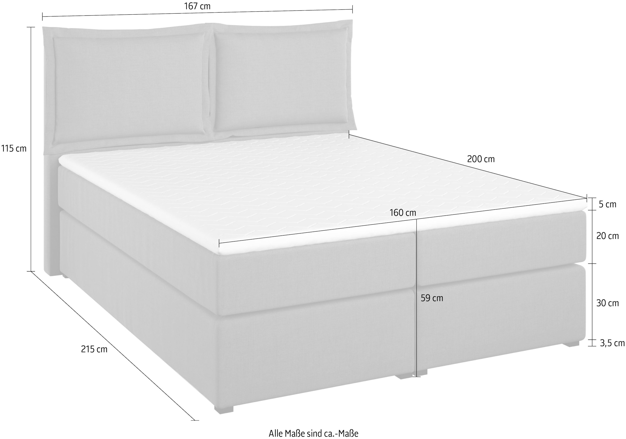 Home affaire Boxspringbett »Lysann«, 5fach verstellbares Kopfteil, in 4 Breiten, 3 Matratzenarten