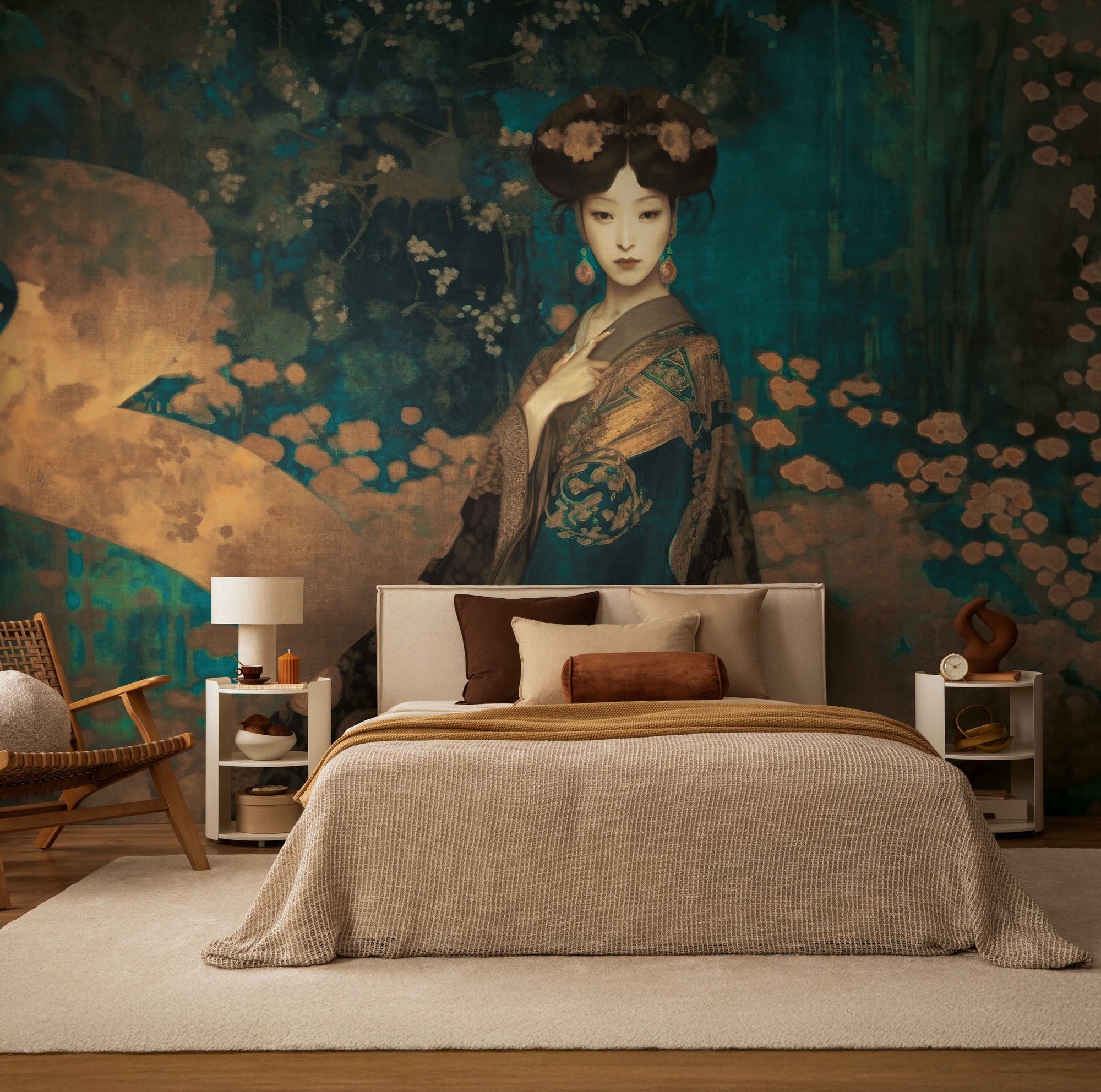 living walls Fototapete »The Wall 4 Eyecatcher – Asiatisches Frauenporträt Vlies-Fototapete« botanisch | floral | matt leicht strukturiert Asiatisches Frauenporträt mit ausdrucksstarker Wirkung