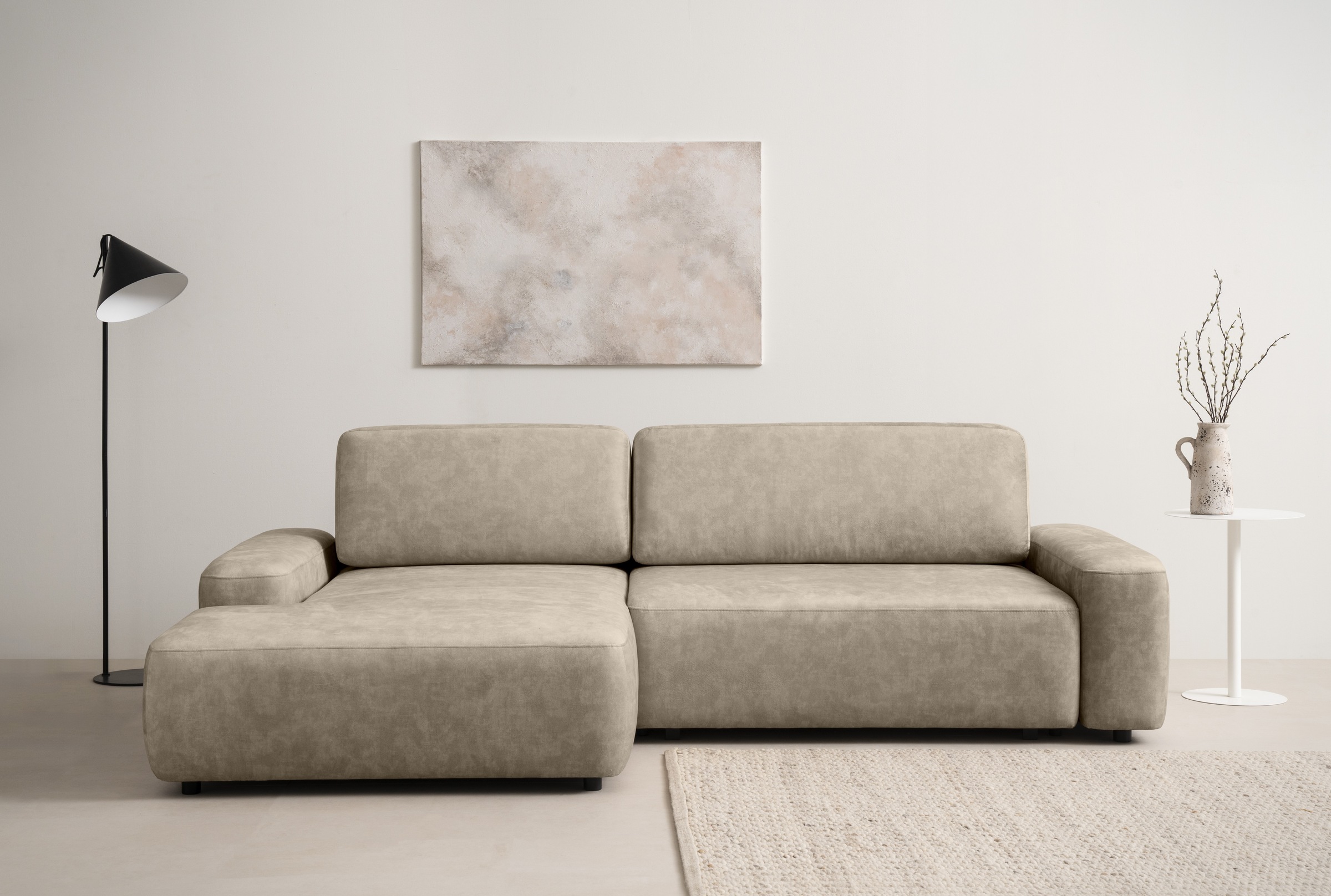INOSIGN Ecksofa »TORGE (264cm), Schlafsofa in Cord, Samtvelours o Struktur fein, L-Form«, Schlaffunktion, Bettkasten, Liegefläche: 125/210 cm