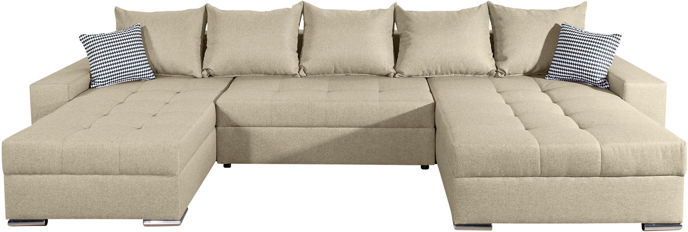 Wohnlandschaft COLLECTION AB "Josy XXL U-Form, B: 333 cm, mit 2 Recamieren 77 & 97 cm", hellbraun, B:333cm H:84cm T:161cm, 100% Polyester, Sofas, Wohnlandschaft, mit Bettfunktion, Bettkasten & 2 Zierkissen, Federkern
