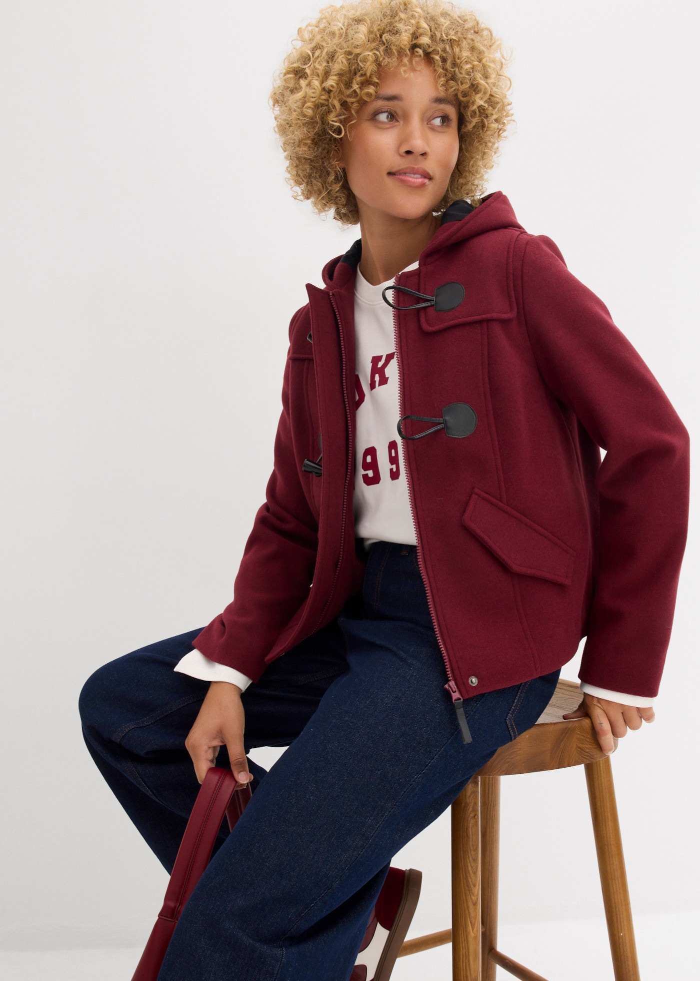 bonprix Outdoorjacke als Duffle-Jacke, aus Wollimitat, gerade Passform, casualer Stil