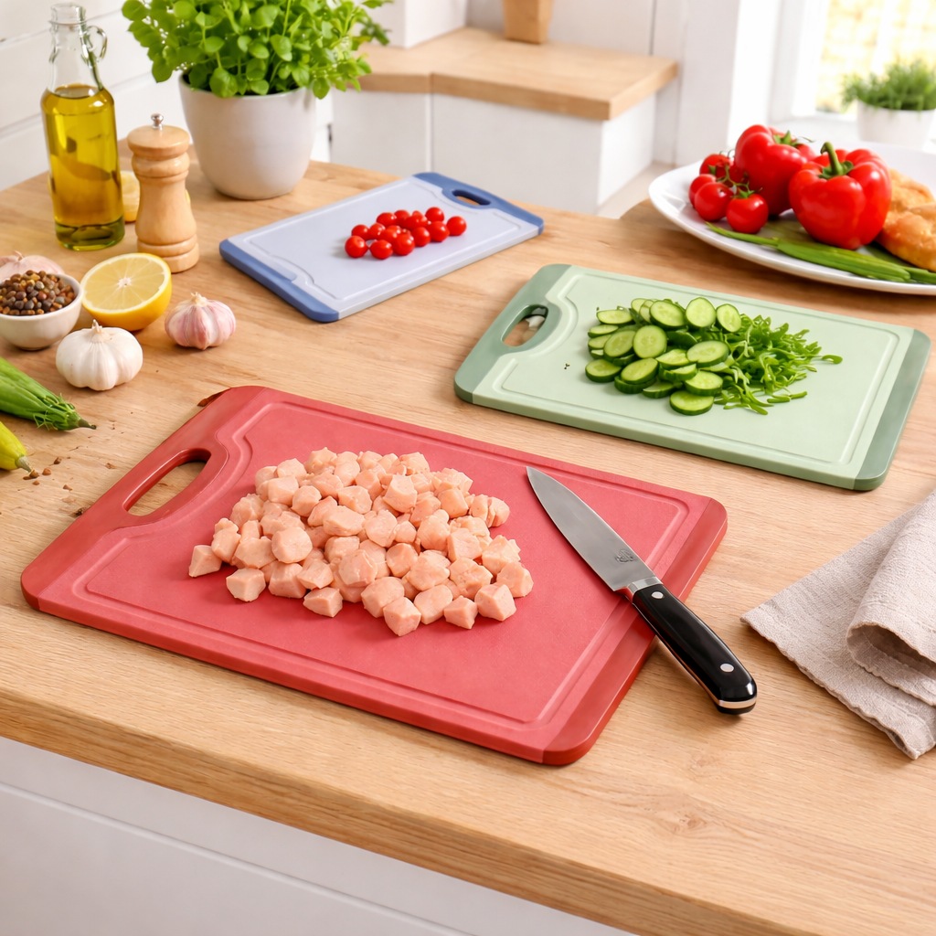 KESPER® Schneidebrett »Schneidebretter, 3er, Kunststoff« mit Griffloch, mit Saftrille