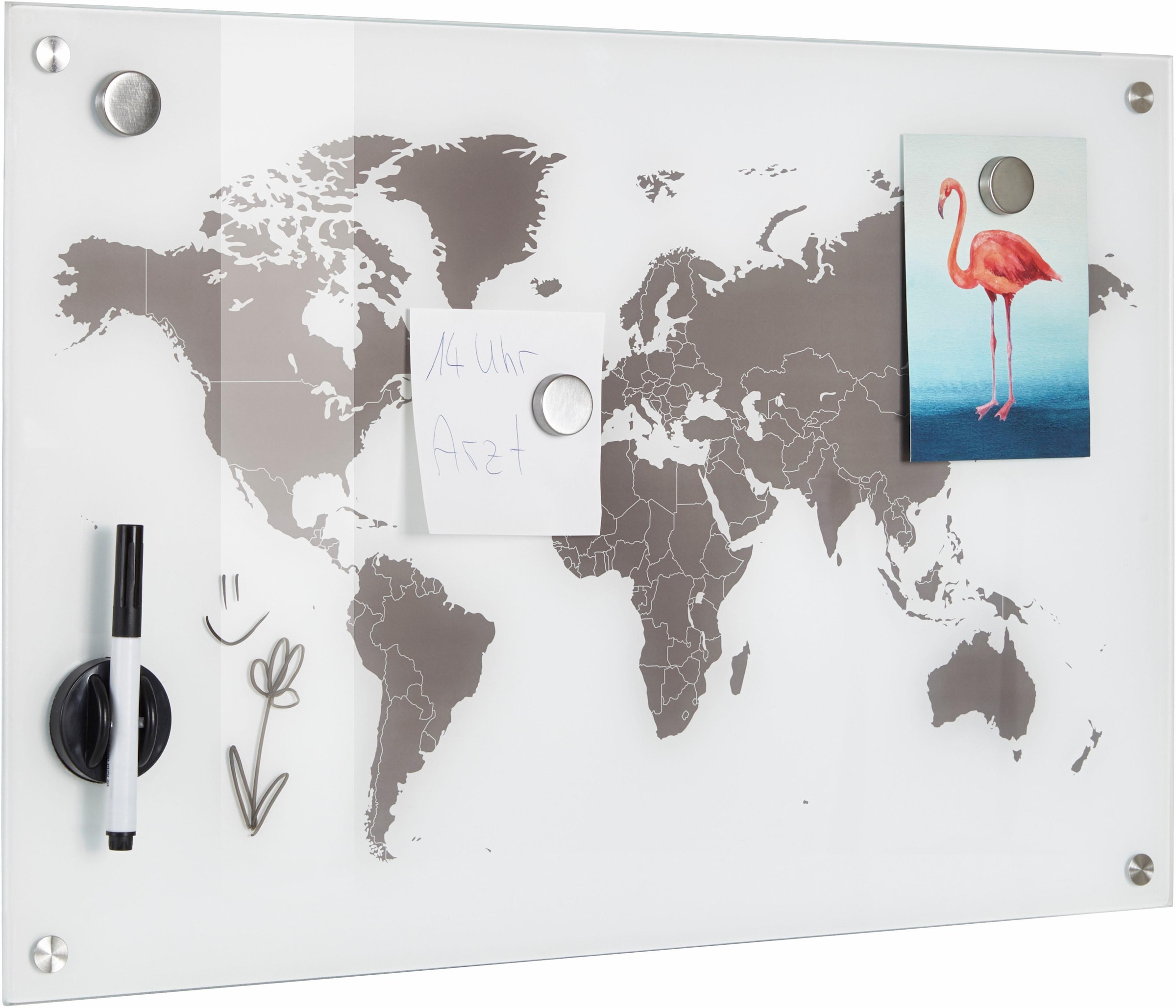 Pinnwand »Worldmap«, Glas 60x40