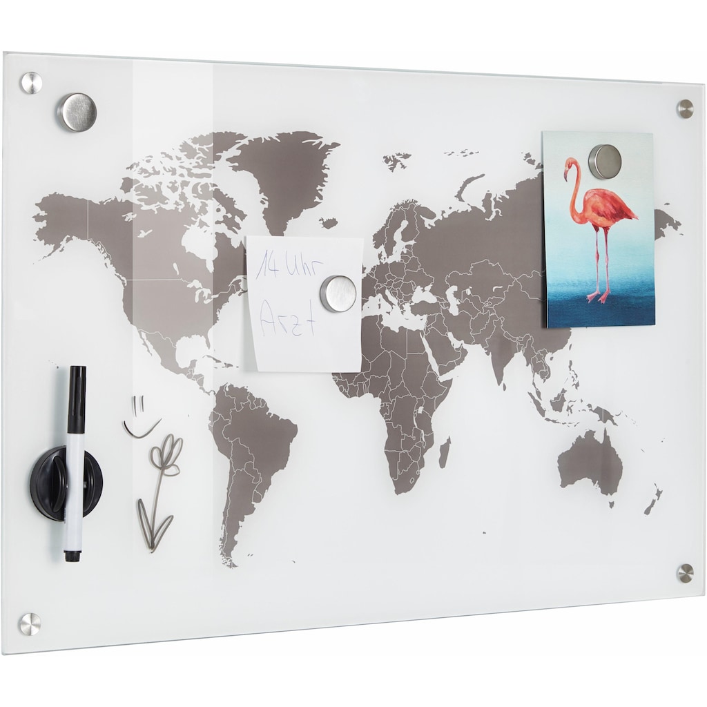 Zeller Present Pinnwand »Worldmap«, Glas 60x40