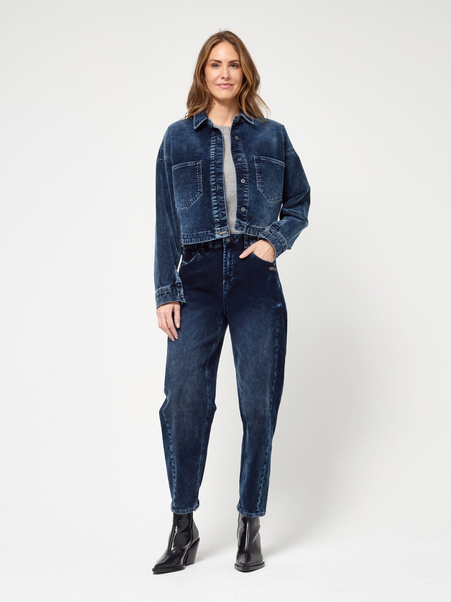 GANG Jeansjacke »94LUNA CROPPED« ohne Kapuze mit Hemdkragen