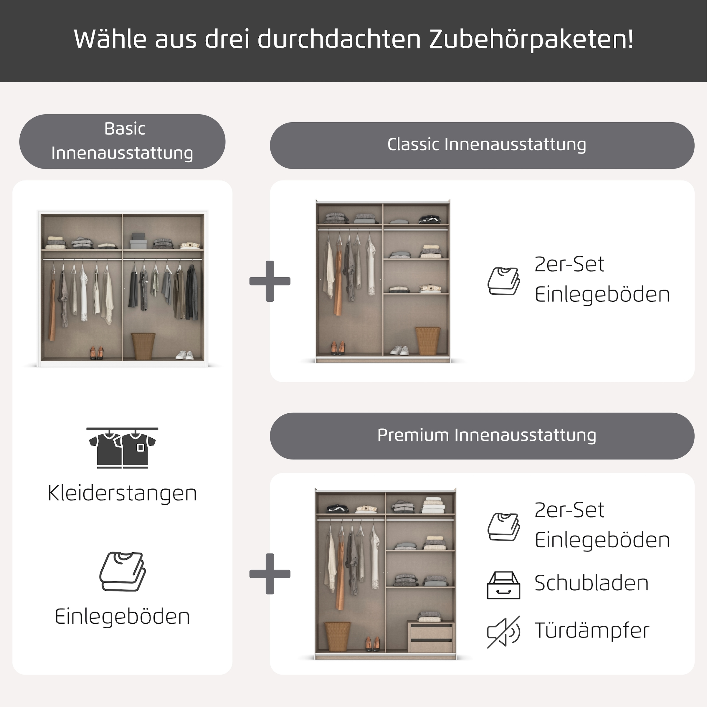 rauch Schwebetürenschrank »Kleiderschrank Drehtürenschrank Schrank Garderobe KRONACH TOPSELLER« in 3 Ausstattungen BASIC/CLASSIC/PREMIUM, Breiten 131/175/218/261 cm,  optional ohne, mit 1 oder 2 Spiegel, viel Stauraum MADE IN GERMANY