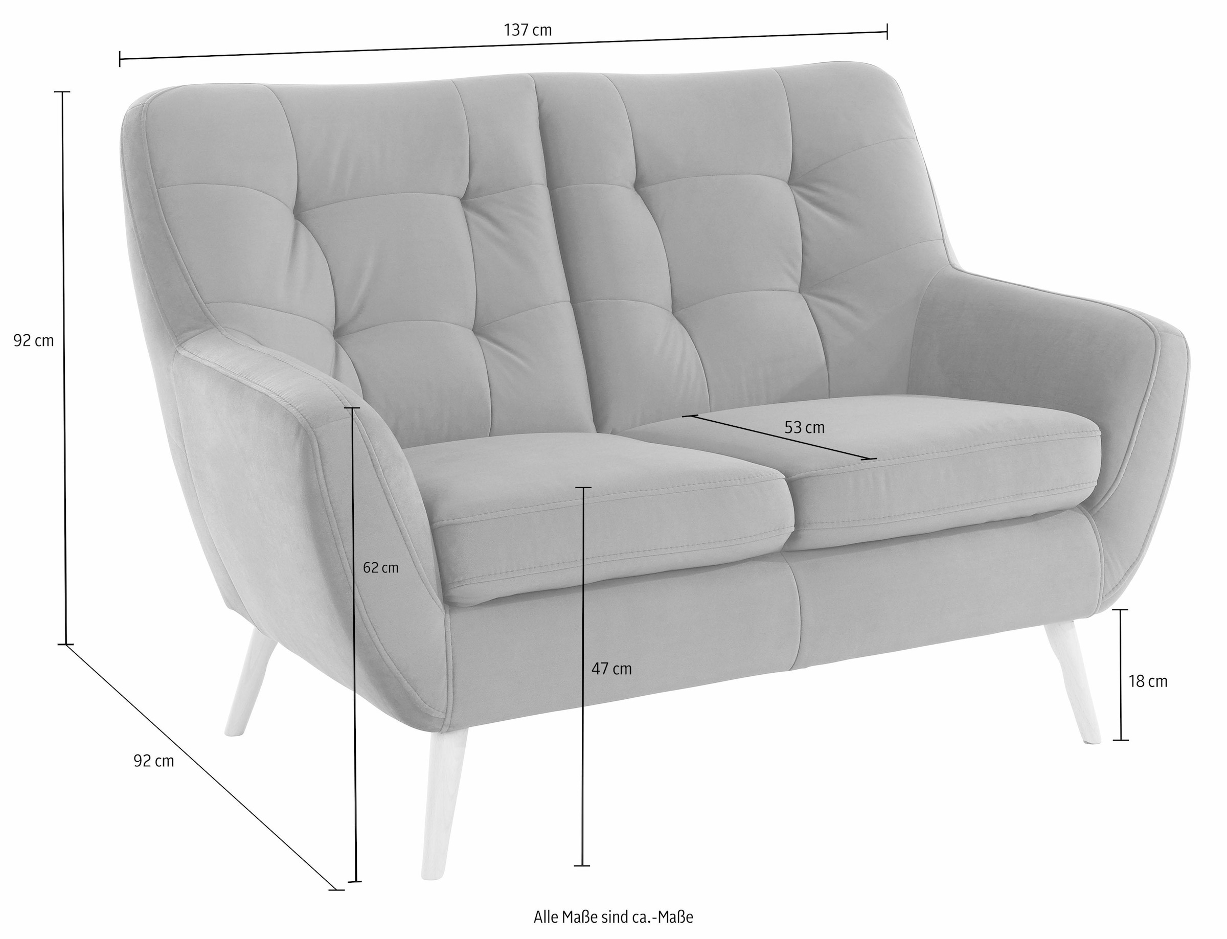exxpo - sofa fashion 2-Sitzer »Scandi, bequem, aufwendige Rückenpolsterung für mehr Sitzkomfort«, akuelle Farben in hochwertige Bezugsqualitäten, Holzfuß