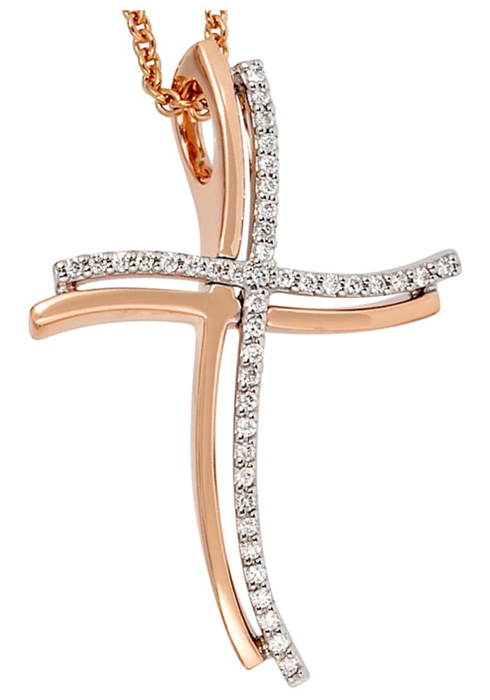 JOBO Kreuzanhänger »Anhänger Kreuz«, 585 Gold bicolor mit 42 Diamanten