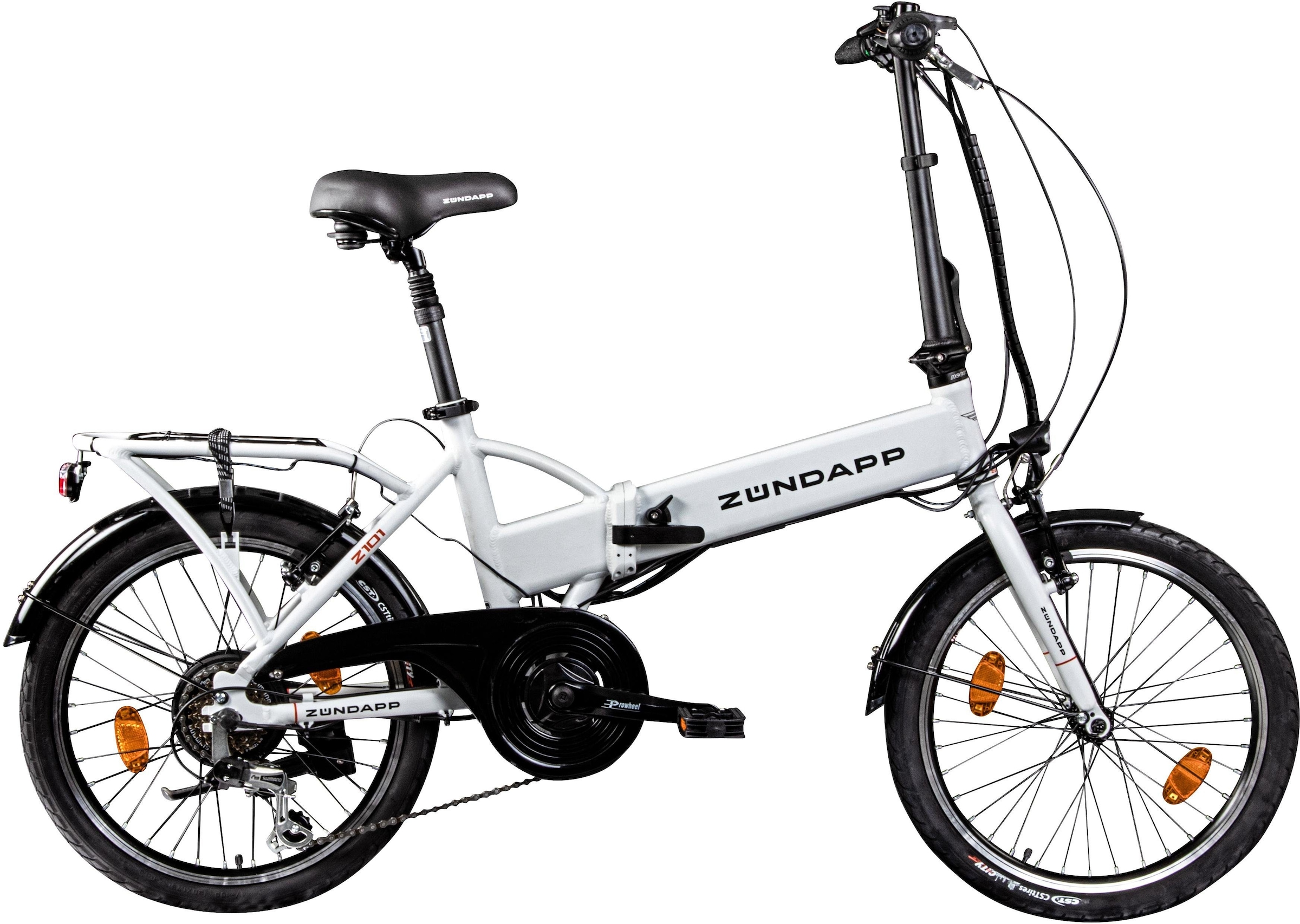 ZÜNDAPP E-Bike "Z101", 37cm, 20 Zoll (50,80cm), weiß, Elektrofahrräder, Pedelec, Elektrofahrrad für Damen u. Herren