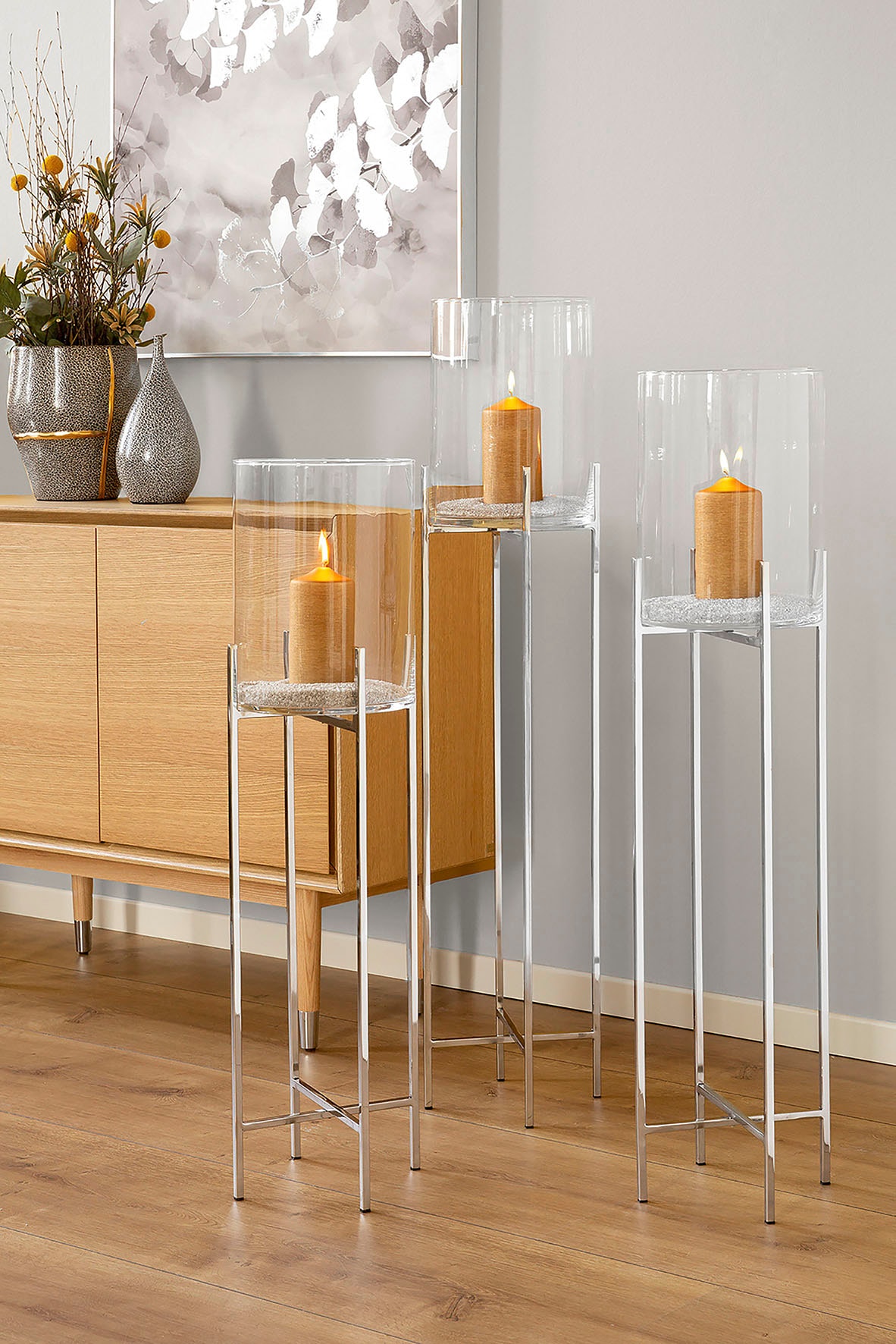 Fink Windlicht »ODEON«, (1 St.), Kerzenhalter aus Edelstahl und Glas, Ø ca. 25 cm