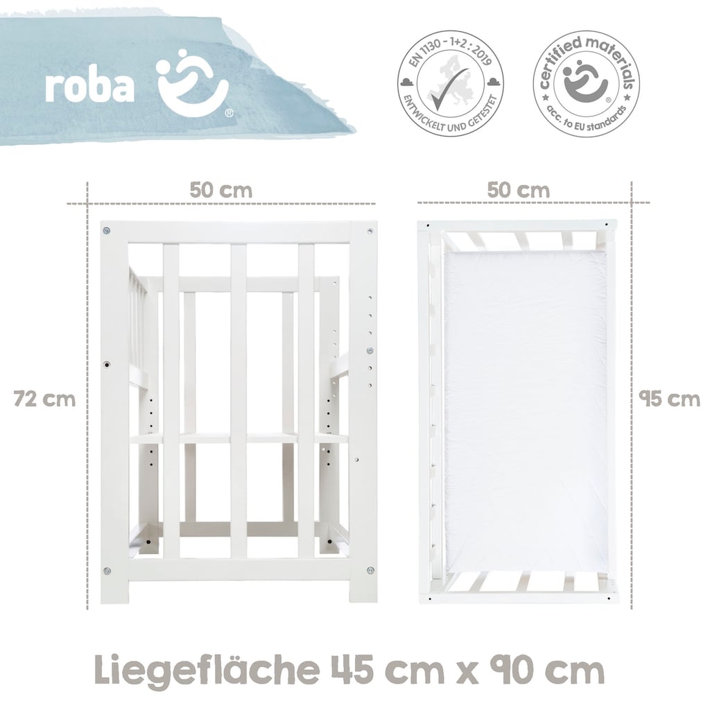 roba® Stubenbett »4 in 1, Adam und Eule, weiß«, zu Wiege, Elternbett oder Bank umbaubar