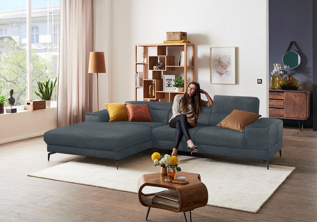 W.SCHILLIG Ecksofa »piedroo, Designsofa mit tollem Sitzkomfort, elegant und bequem, L-Form«, Kopfteilverstellung, wahlweise mit Sitztiefenverstellung, Breite 303cm