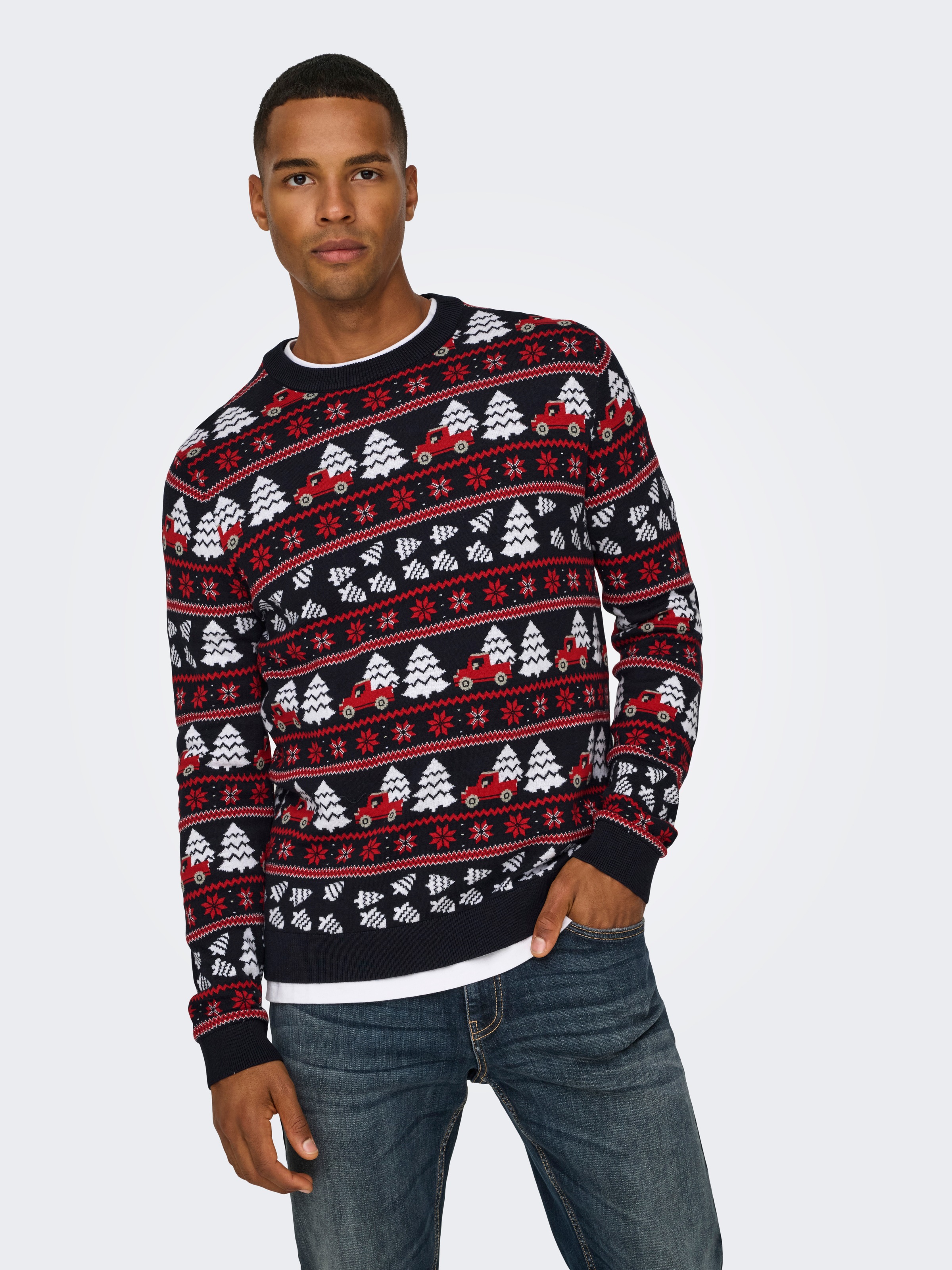 ONLY & SONS Rundhalspullover "ONSXMAS REG 5 JAQ CREW KNIT" günstig online kaufen